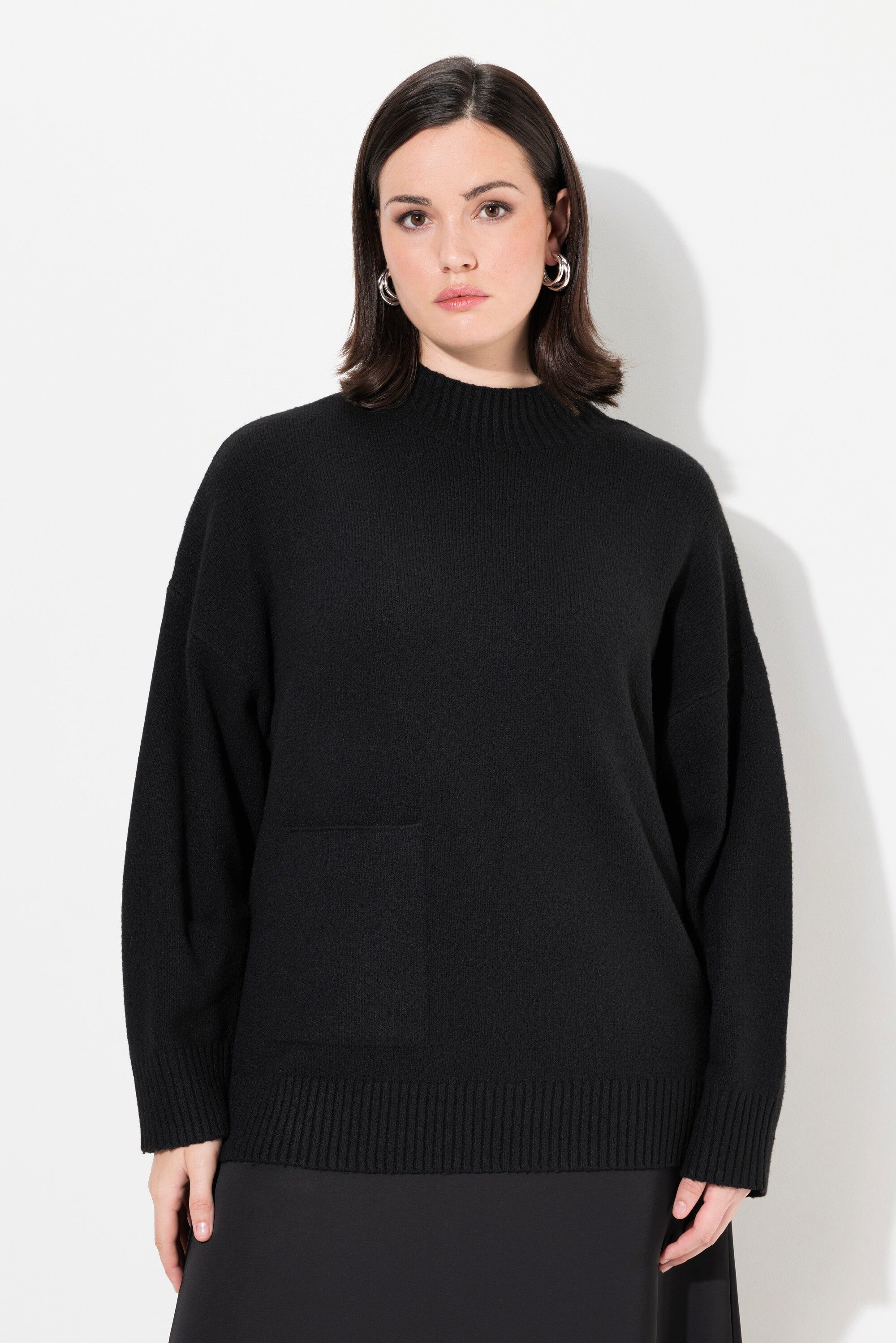Strickpullover Pullover Oversized Stehkragen Langarm Tasche