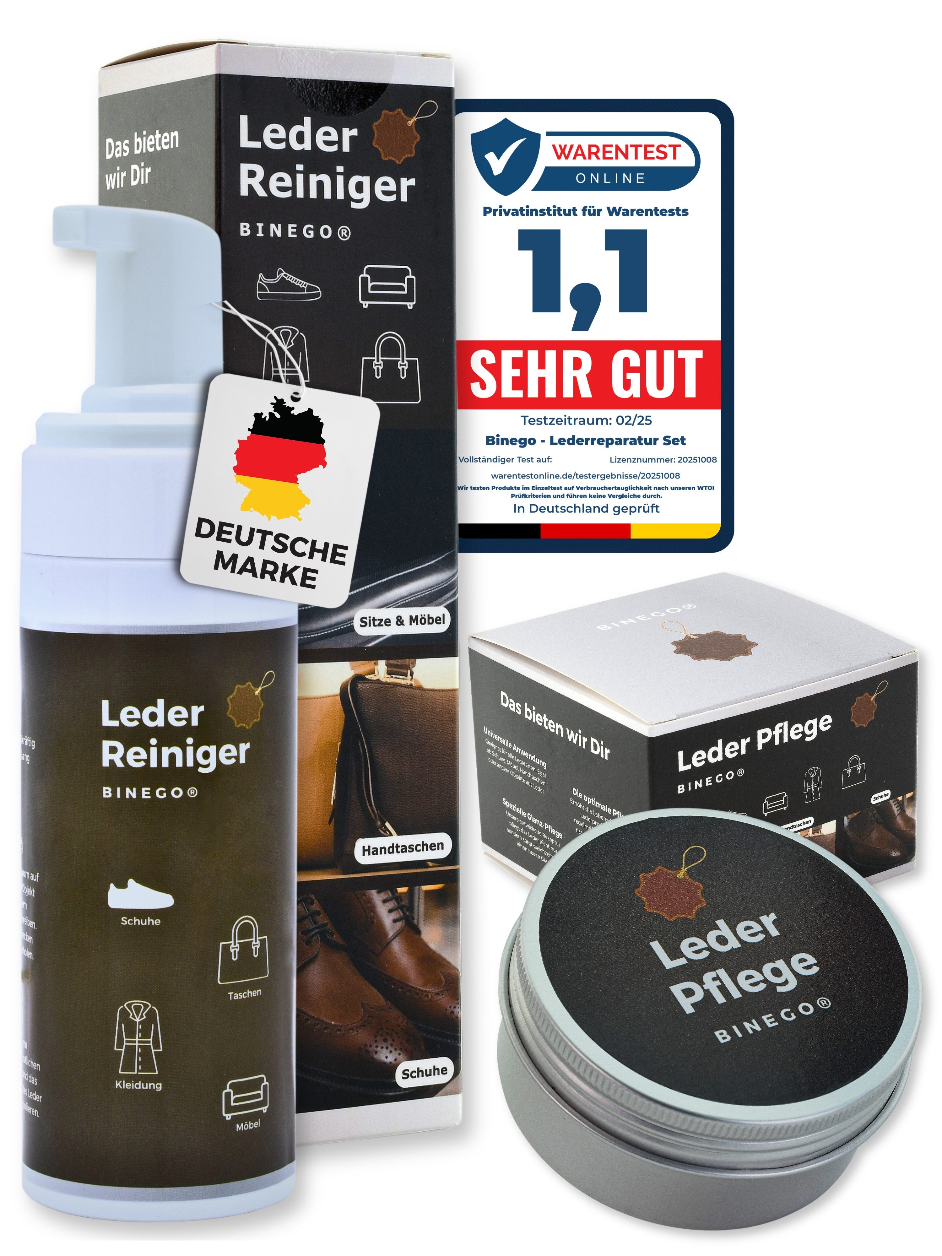 Binego Lederpflege Set Leder & Kunstleder Pflegemittel Lederschaum Lederreiniger (XXL-Set, [- Hohe Wirksamkeit)