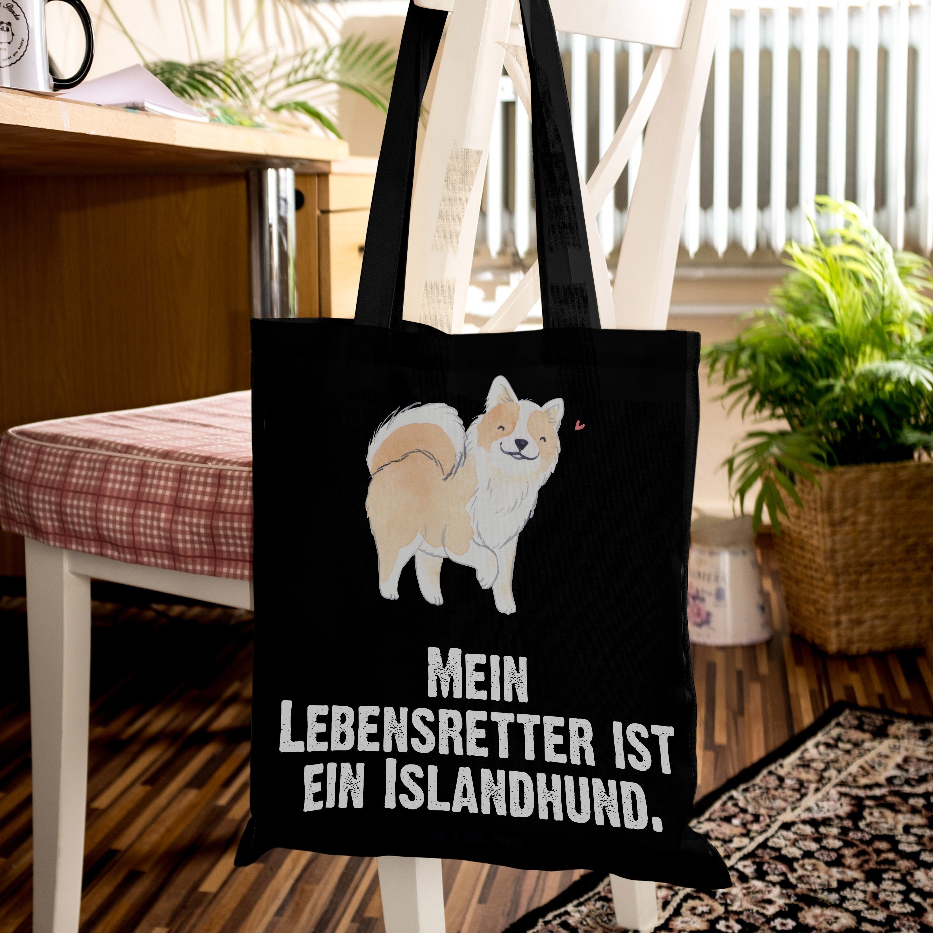 & Islandhund - Panda (1-tlg) Mrs. Stoffbeutel, Tragetasche Schwarz Hunderasse - Mr. Lebensretter Geschenk,