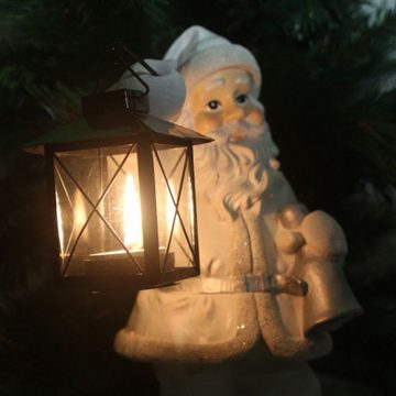 colourliving Weihnachtsmann Weihnachtsfigur mit Teelichthalterung weiß silber Weihnachtsdeko (1 St), Handbemalt, Wetterfest