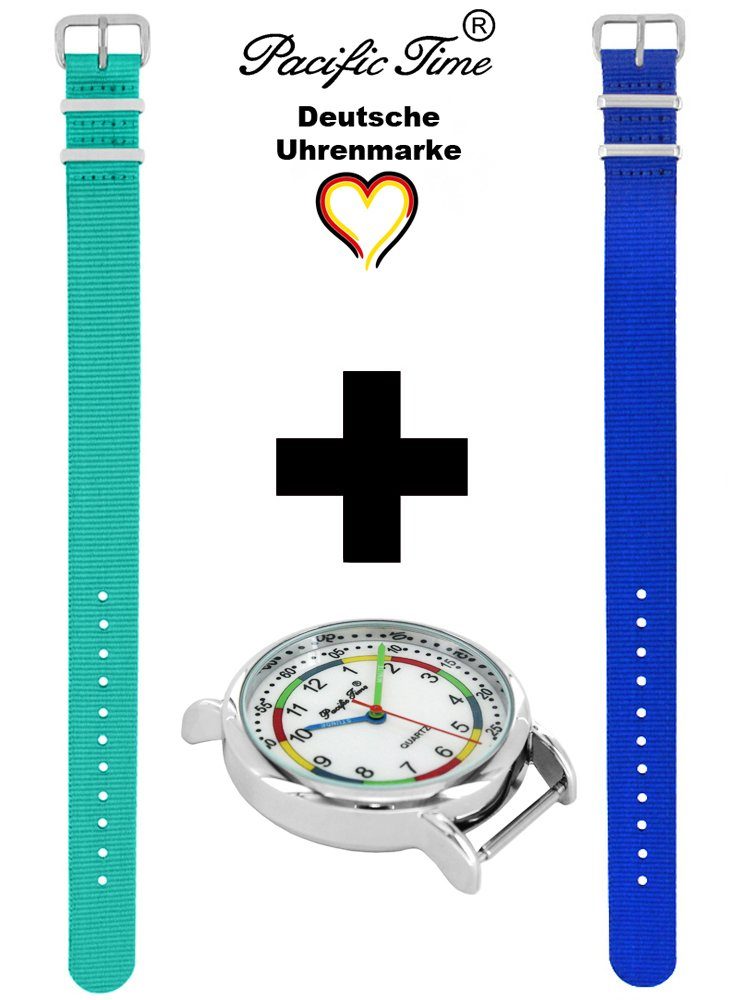 Time Quarzuhr Pacific Gratis und Armbanduhr - Match First türkis Kinder Lernuhr royalblau Wechselarmband, Design und Mix Versand Set