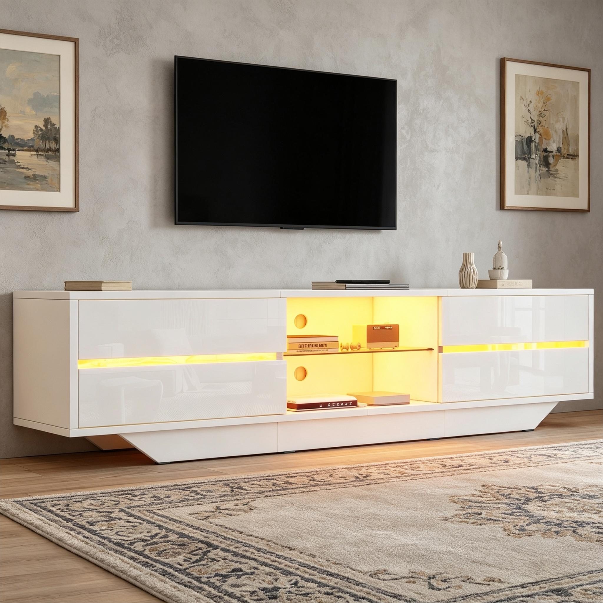 BlingBin TV-Schrank Lowboard mit LED-Beleuchtung, TV-Bank für Wohnzimmer (TV-Lowboard, 1-St., 160 x 35 x 44,5 cm) Fernsehschrank mit 2 Klapptüren und Stauraum, für 65-Zoll-Fernseher