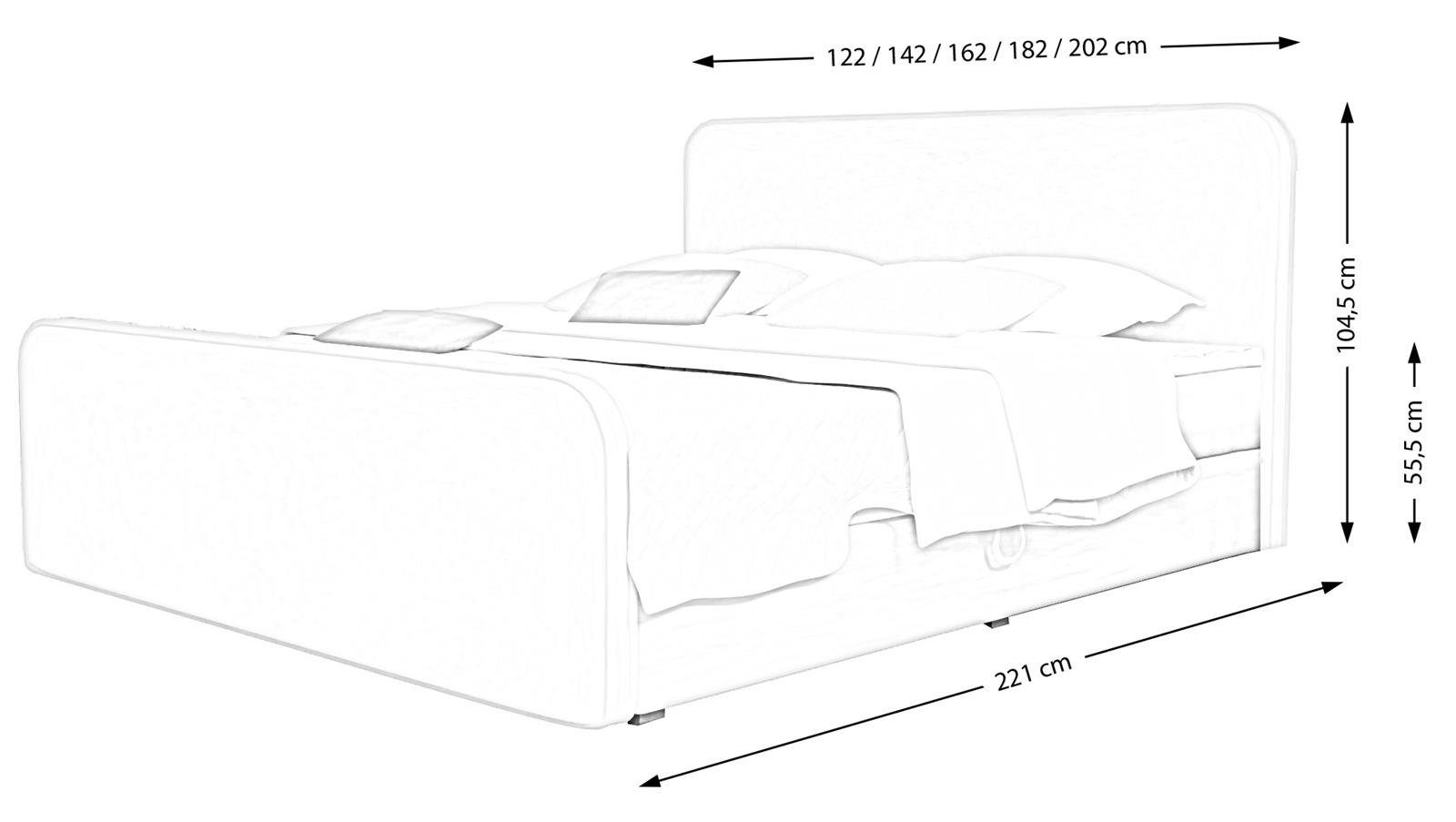 glatte cm), 2x / Matratze, 200 Bonell-Federn / 140 180 / Klara Beautysofa 120 Schlafzimmer, Kopfstütze, mit Bettkästen Boxspringbett (Bett für / 160