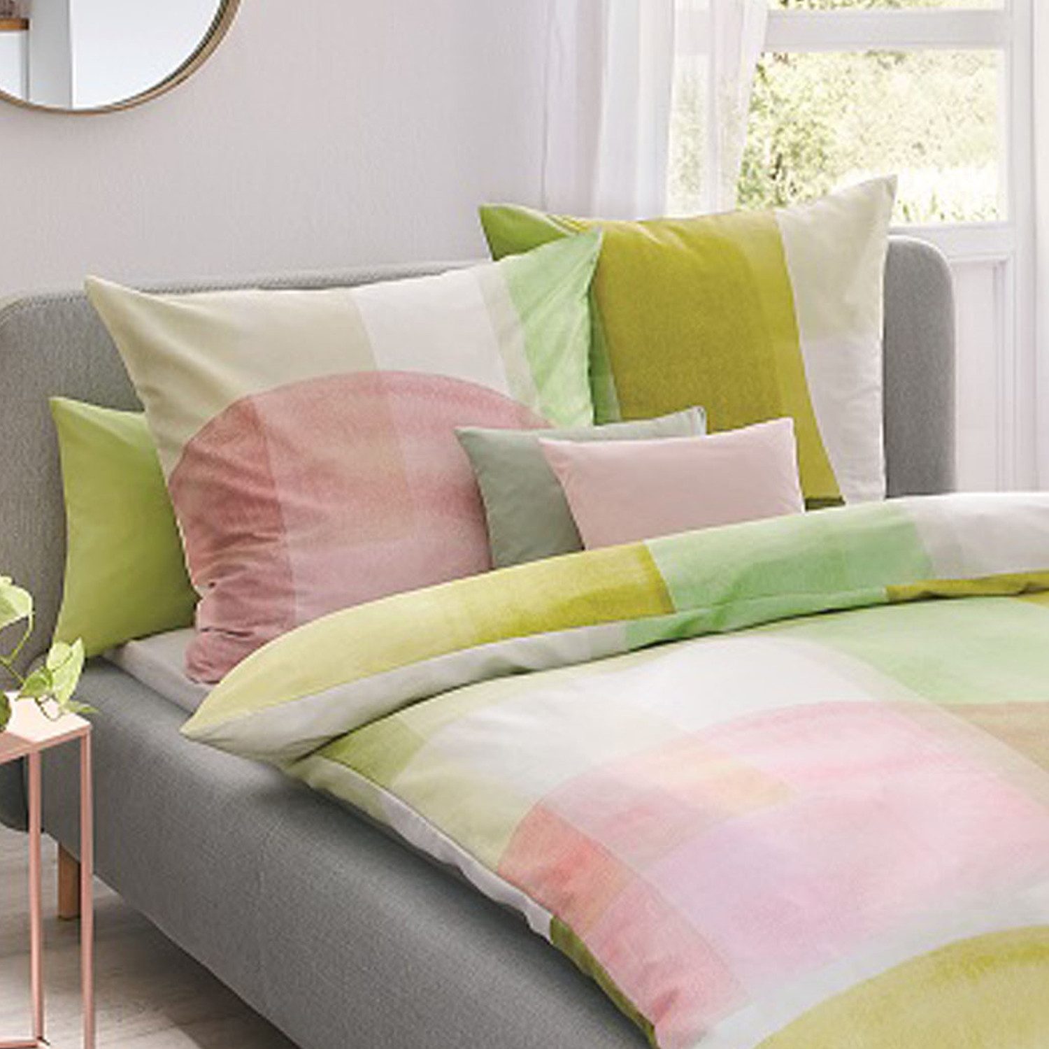 Kaeppel Bettwäsche Bettwäsche Kaeppel Satin 210-83 Makro geometrisch limone 135x200, Mako- Satin, 2 teilig