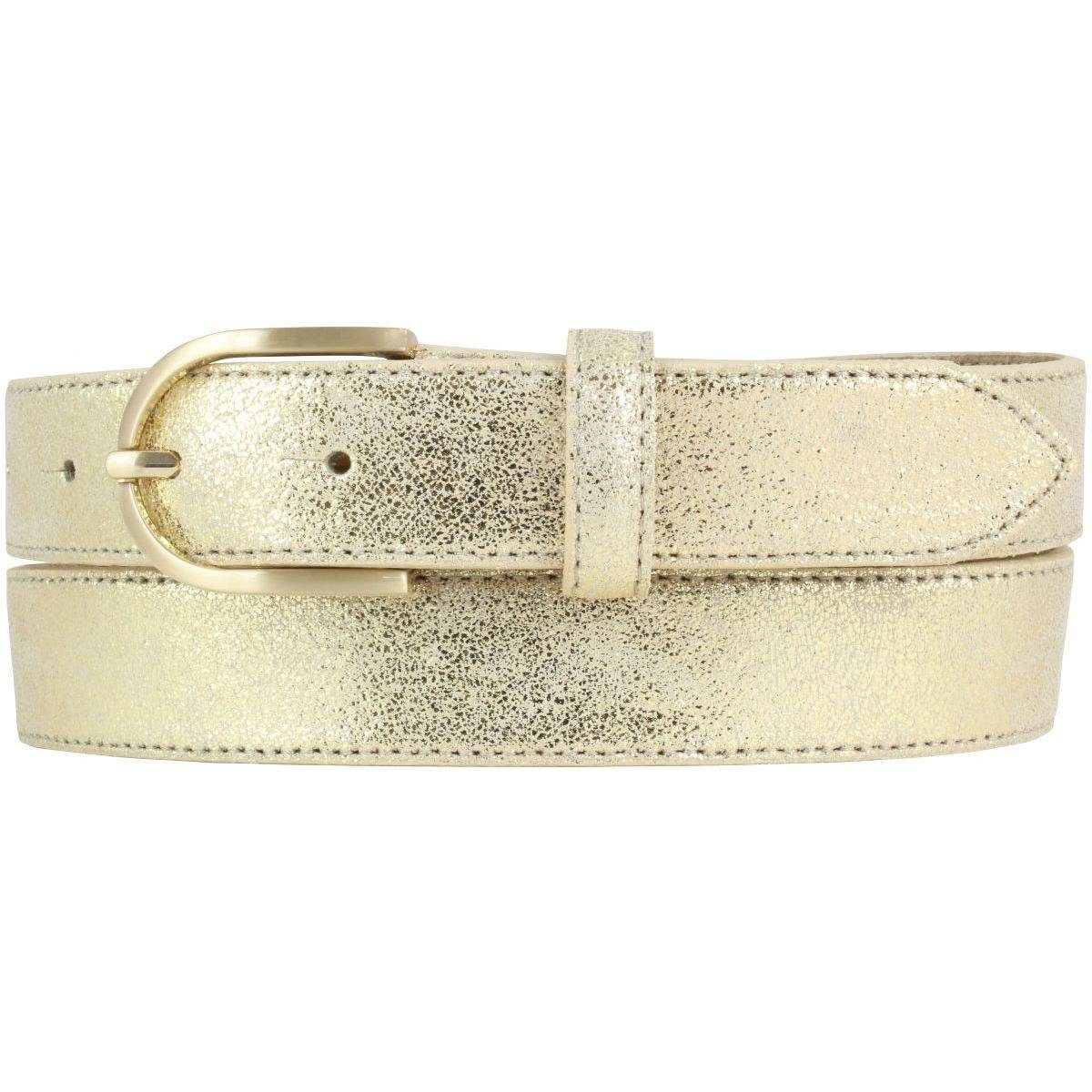 BELTINGER Ledergürtel Damen-Gürtel in Metall-Optik 3 cm - Goldener Leder-Gürtel Metallic-Loo Gold, Gold