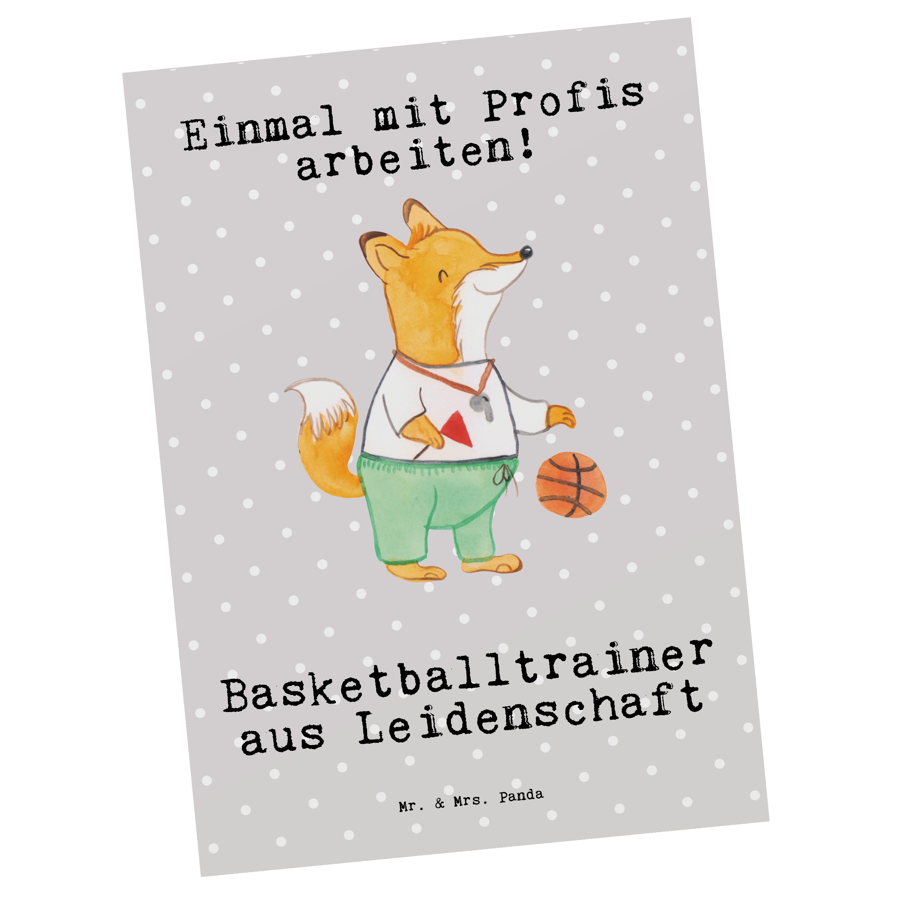 Mr. & Mrs. Panda Postkarte Basketballtrainer aus Leidenschaft - Grau Pastell - Geschenk, Basketb