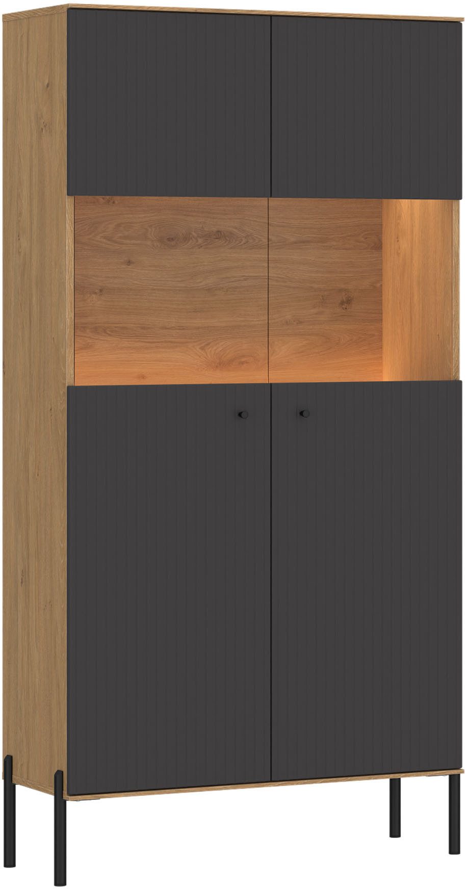 OTTO home Vitrine Nursia Vitrine, Breite 90 cm, mit geriffelten Fronten, auf Metallfüßen
