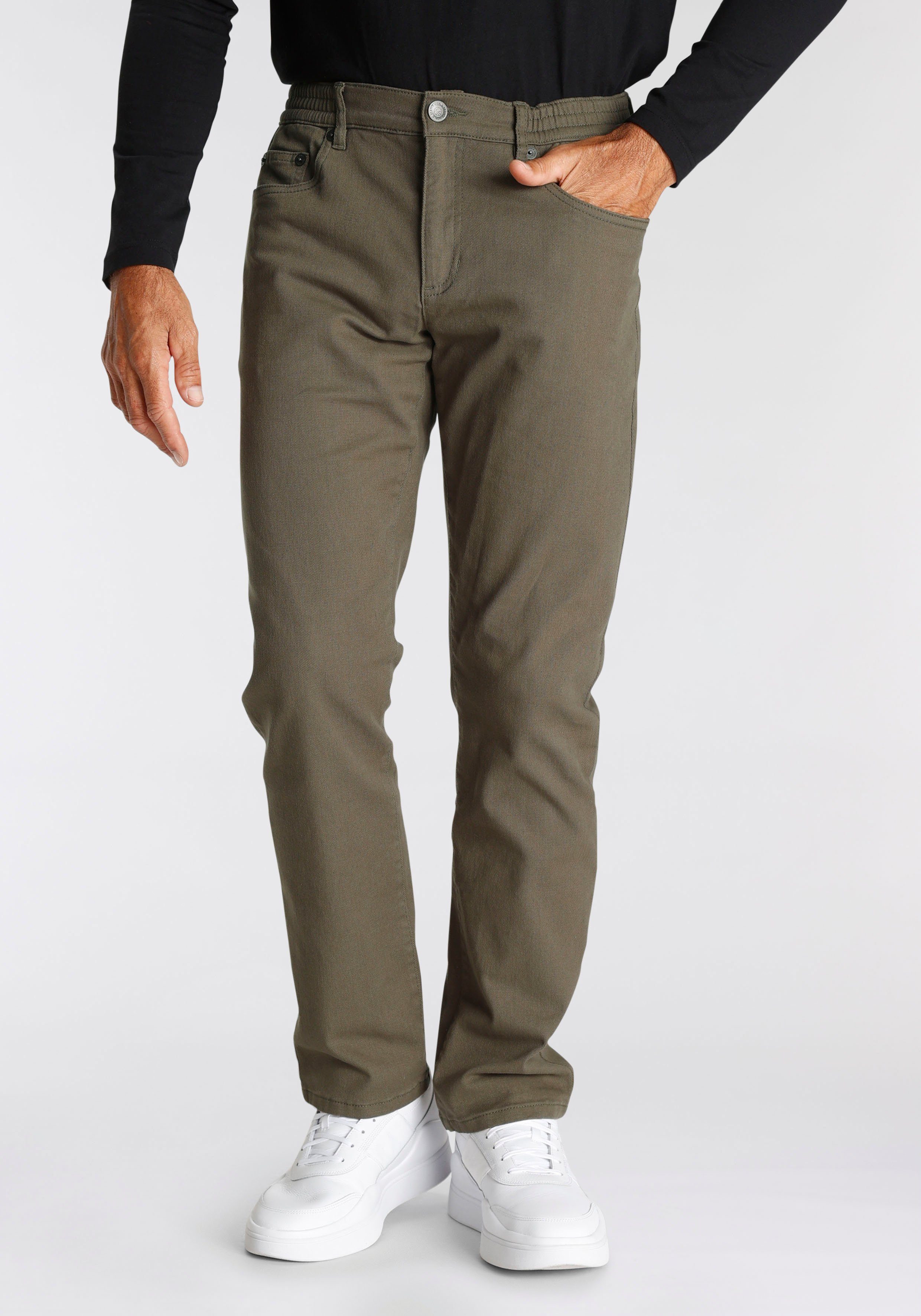 Man's World Dehnbund-Hose Stretch - mit Gummizug seitlichem bequem oliv