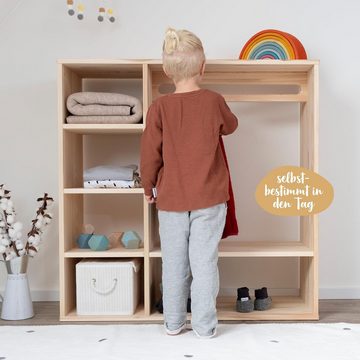 Ehrenkind Kinderkleiderschrank Montessori, Kiefer Natur, FSC zertifiziert (Kinderregal, Garderobenschrank) Kleiderschrank Kinderzimmer, Kindergarderobe