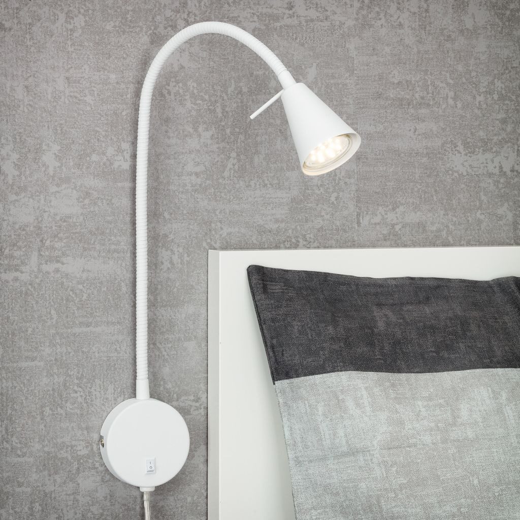 Briloner Leuchten Wandleuchte 2480026, LED wechselbar, 2700K - Extra-Warmweiß, weiß, flexibler Arm, inkl. An/Aus Schalter, inkl. 1xLED/GU10