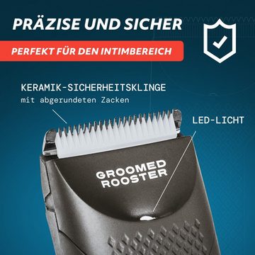 Groomed Rooster Elektrokörperrasierer The Bodygroomer – Intimrasierer, Körperrasierer & Trimmer, Aufsätze: 1, Langhaartrimmer, duschfest, 90 Min. Laufzeit, LED-Leuchte, 1,2,4,6,8 mm, Ladestation