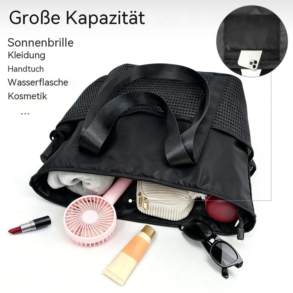 Blusmart Strandtasche Faltbare Netz‑Strandtasche Damen (Geräumige Multifunktions‑Shopper‑Tasche, mit mehreren Außentaschen), Für Strand, Reise, Picknick und Ein – Bild 4 von 5