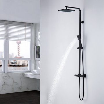 Auralum Duschsäule Duschsystem mit Thermostat Duscharmatur Duschset mit Regendusche, mit Handbrause und höhenverstellbar Duschstange