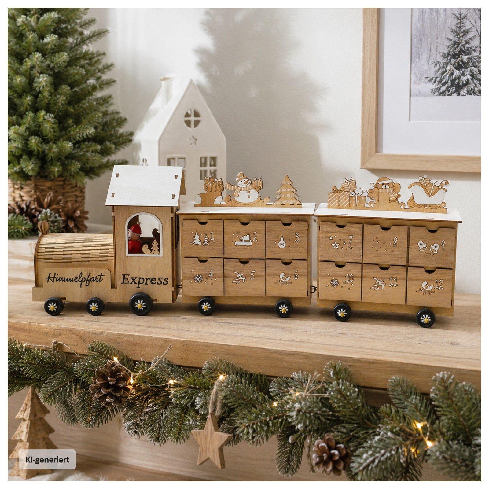 HTI-Living befüllbarer Adventskalender Adventskalender Weihnachtszug Natur (1 Stück, 1-tlg), Dekorativer Weihnachtskalender mit 24 Schubladen