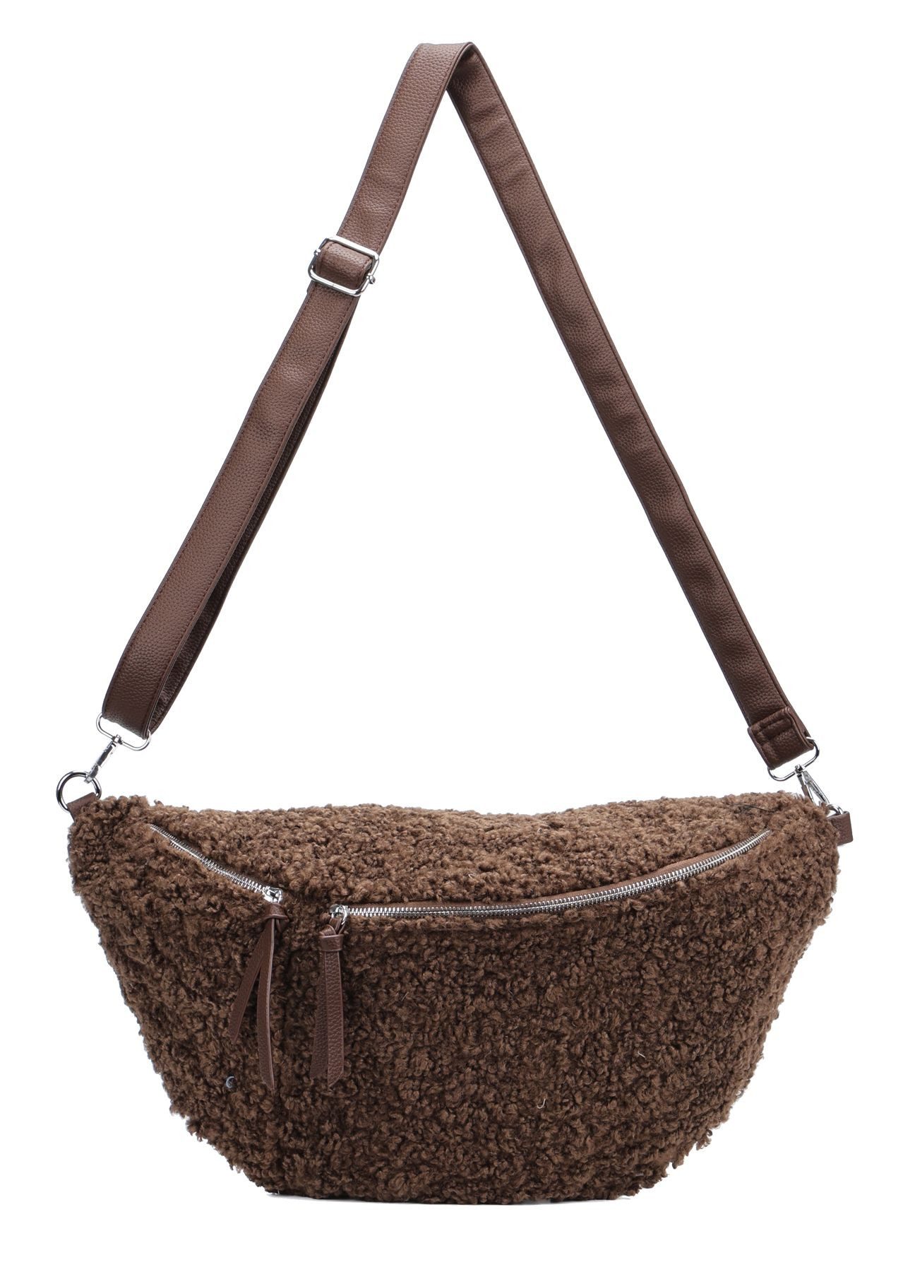 ITALYSHOP24 Schultertasche Damen XXL Teddyfell Tasche CrossBody Bauchtasche PELZTASCHE Felltasche, Body Bag Teddytasche CrossOver Umhängetasche Hüfttasche Plüsch Fell