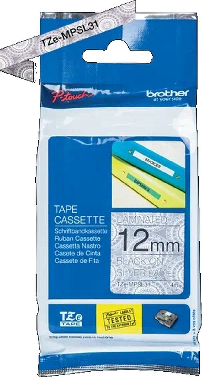 Brother Beschriftungsband Schriftbandkassette TZe-MPSL31 schwarz/silber (Spitze)
