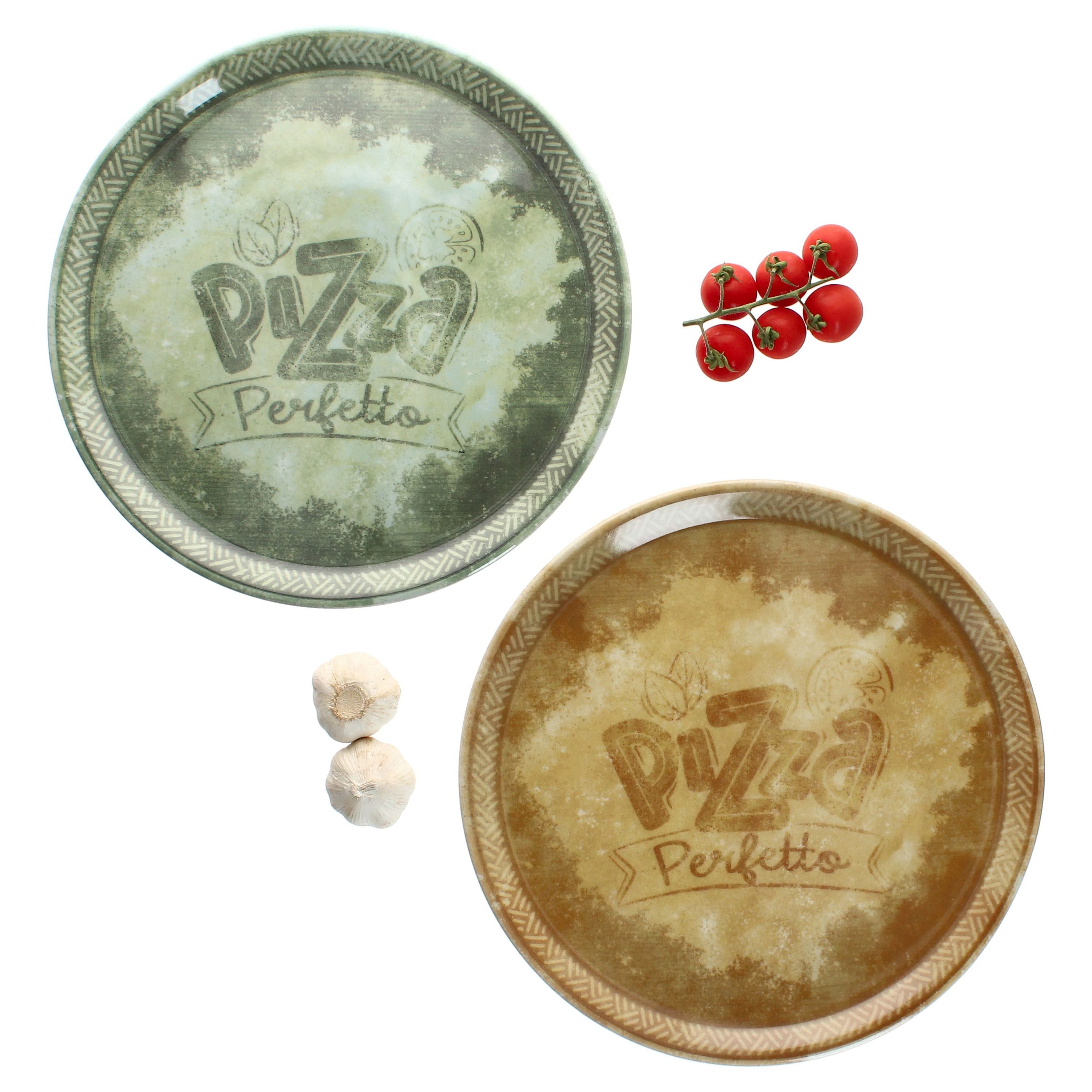 MamboCat Тарелка для пиццы 2tlg Set Perfetto Тарелка для пиццы Ø31,5 cm Porzellan Gelb Grün Platte