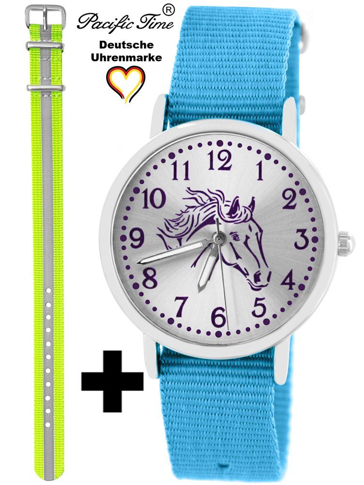 Pacific Time Quarzuhr Set Kinder Armbanduhr Pferd violett Wechselarmband, Mix und Match Design - Gratis Versand
