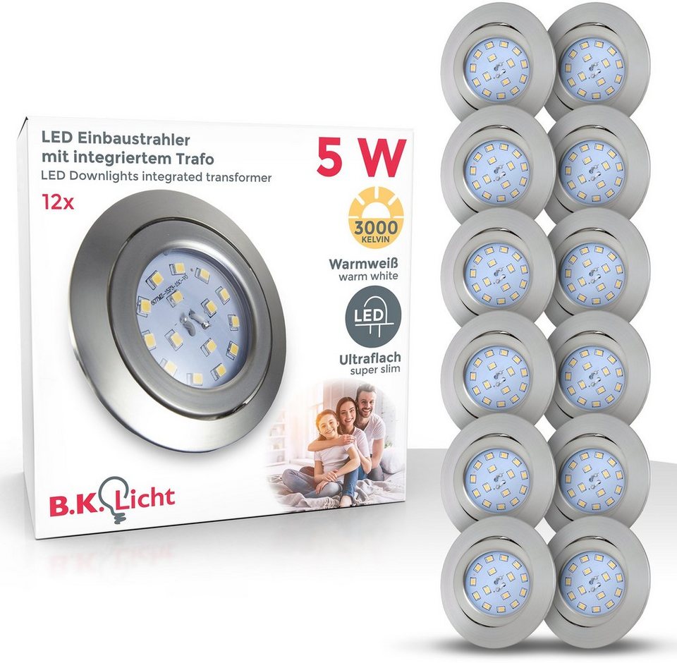 B.K.Licht LED Einbauleuchte Kiro, LED fest integriert, Warmweiß, schwenkbar,  ultra-flach, Deckenbauspots 5W matt-nickel