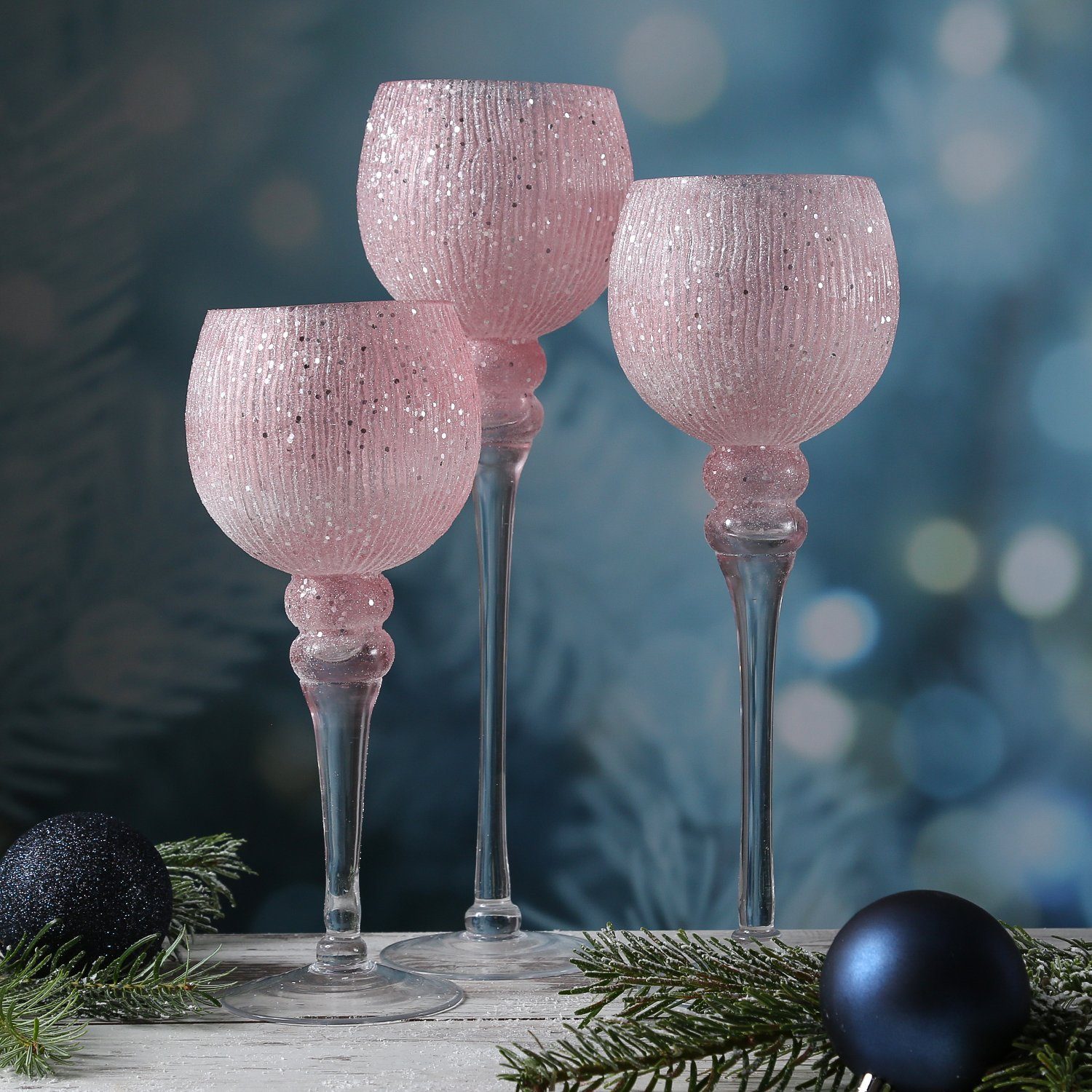 MARELIDA Kerzenhalter »Kerzenhalter Kelch FLORENZ Glas Windlicht 3 Höhen  glitzernd rosa silber 3er Set« (3 St) online kaufen | OTTO