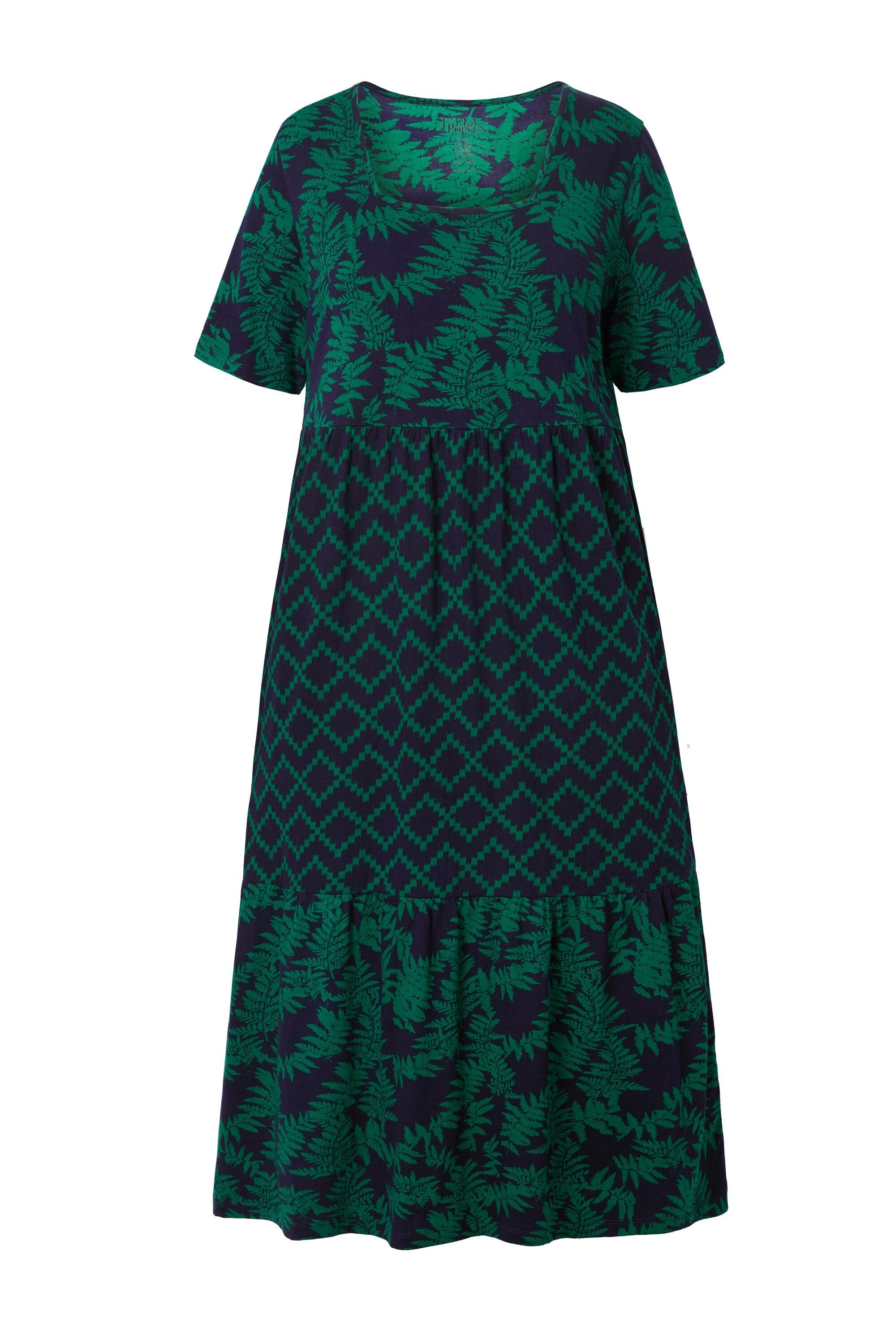 Ulla Popken Maxikleid Jersey-Maxikleid A-Linie Carree-Ausschnitt Halbarm günstig online kaufen