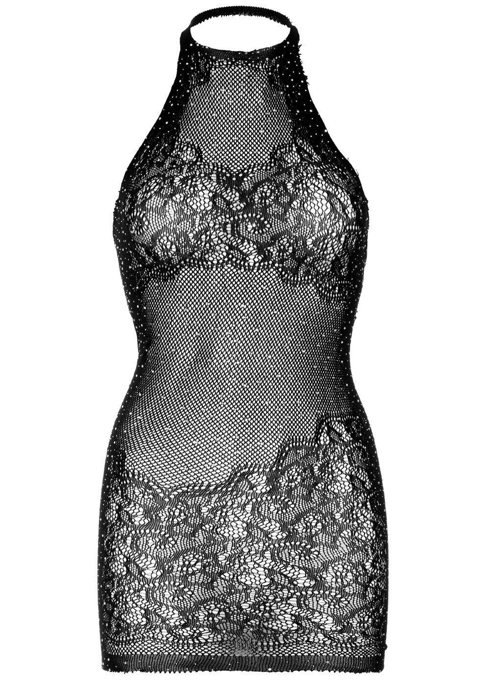 Leg Avenue Minikleid Mini-Kleid transparent schwarz - mit Schmucksteinen