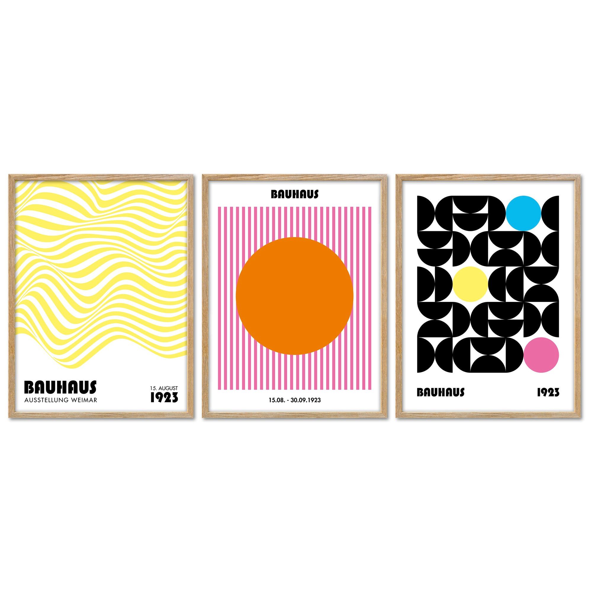 ARTFAVES Bilder-Collage Poster Set - Bauhaus Geometrie 3 - 3 Deko Wandbilder Formen, Kunst, Ab, (Wandbilder modern, 3 St)