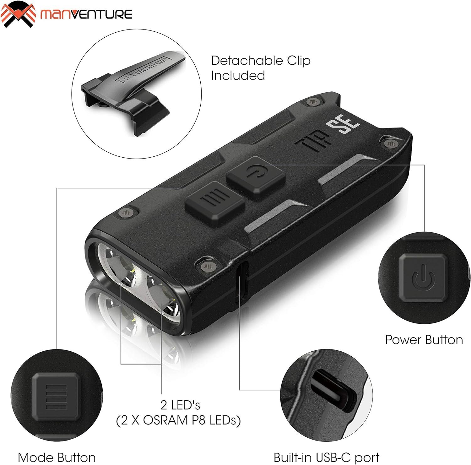 LED – USB - Nitecore Lumen – Mini-Taschenlampe SE Tip (1-St) LED Schlüsselanhänger 700 C Taschenlampe –