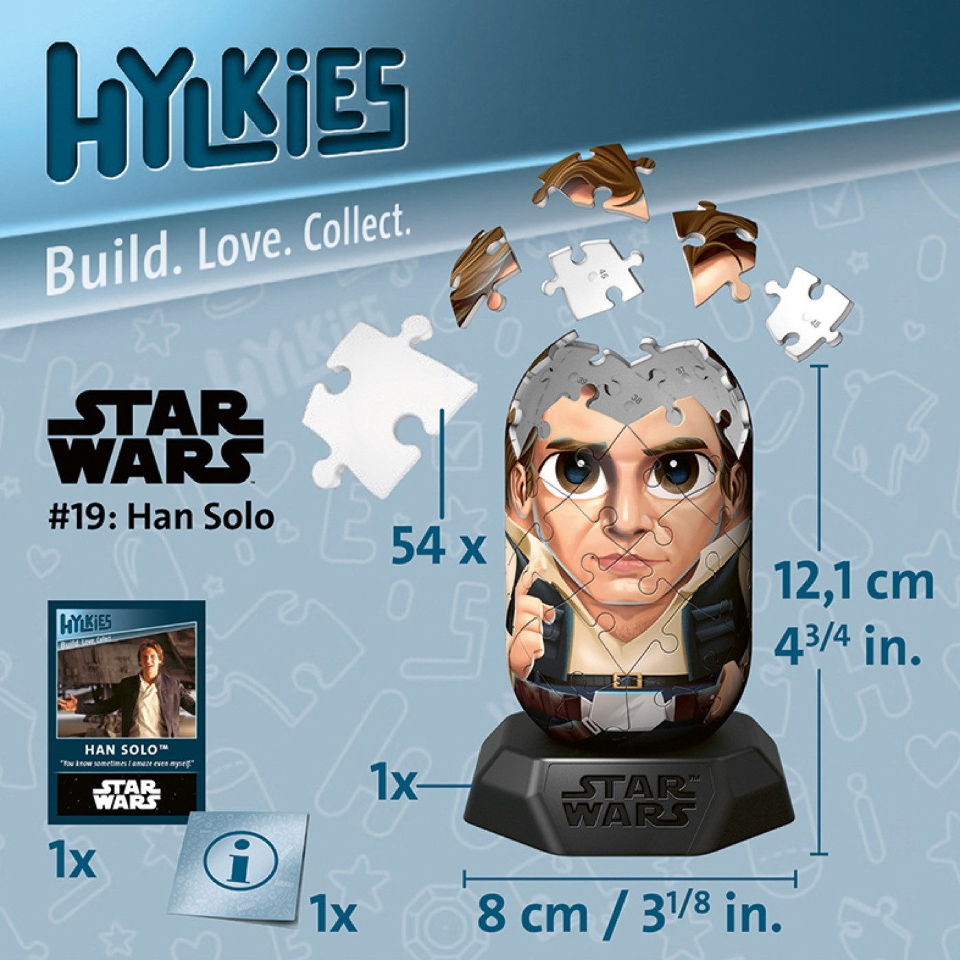 Ravensburger Puzzle 54 Teile 3D Puzzle Hylkies Star Wars Han Solo Sammelfigur 12008006, Puzzleteile