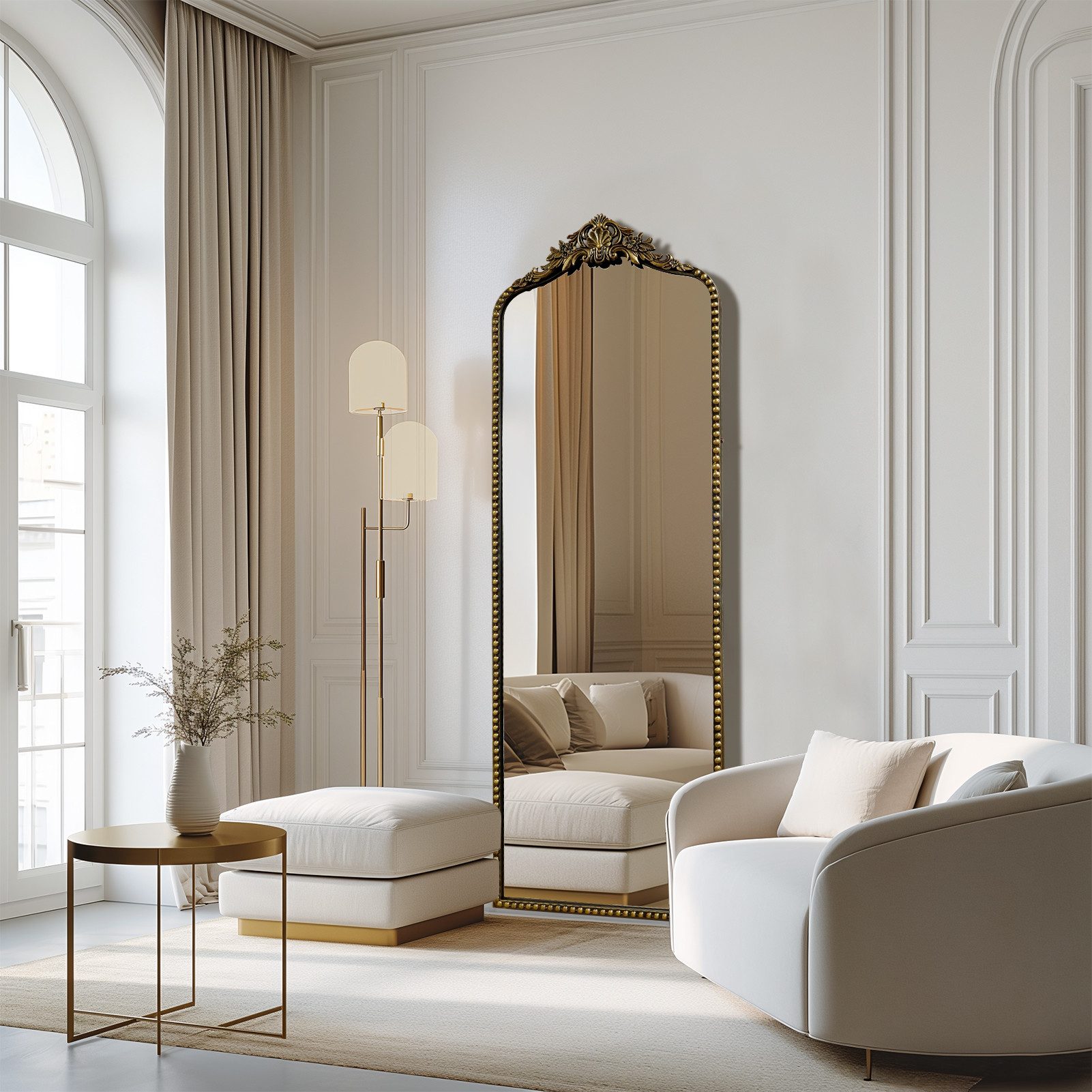 G-LEAF Ganzkörperspiegel im Barockstil, freistehend, wandmontiert oder an die Wand angelehnt (1-St), mit kunstvollem Blumenornament und verstellbarem Ständer, 165×56cm