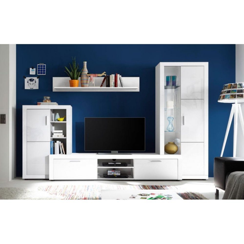 HBZ Mediawand »Anbauwand Wohnzimmerschrank TV - Wandverbau LED Beleuchtung  TUNA Weiß ca. 270 cm« online kaufen | OTTO