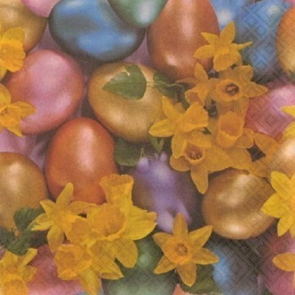 Paper+Design Papierserviette 20 LUNCH SERVIETTEN 33x33cm. OSTEREIER u. OSTERBLUMEN