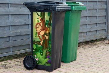 MuchoWow Wandsticker Affe - Dschungel - Jungen - Mädchen - Blumen - Kinder (1 St), Mülleimer-aufkleber, Mülltonne, Sticker, Container, Abfalbehälter