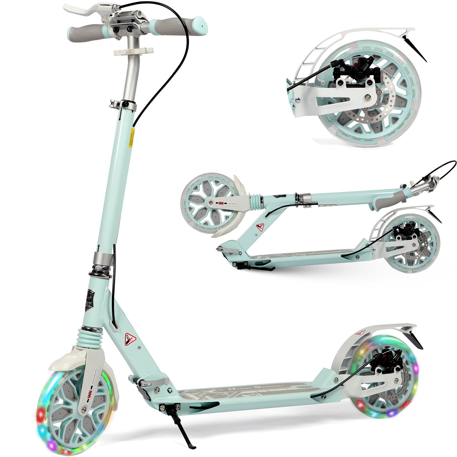 H.yeed Tretroller Kickscooter für Kinder ab 8–12 Jahren, mit Scheibenbremsen, Cityroller für Erwachsene mit Stoßdämpfung