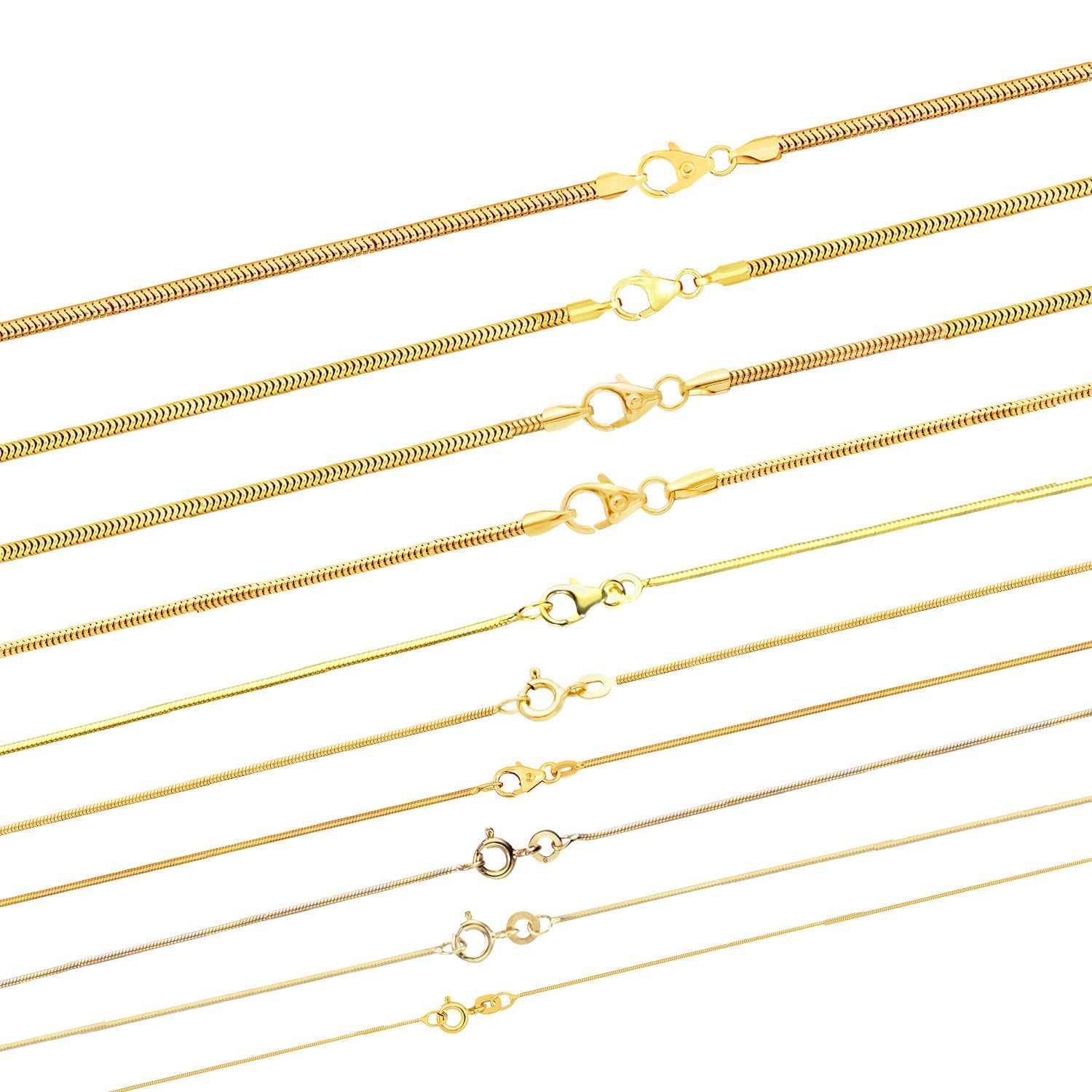 HOPLO Goldkette Goldkette Schlangenkette rund Breite 0,8 mm 42 cm - 750- 18 Karat Gold, Made in Germany