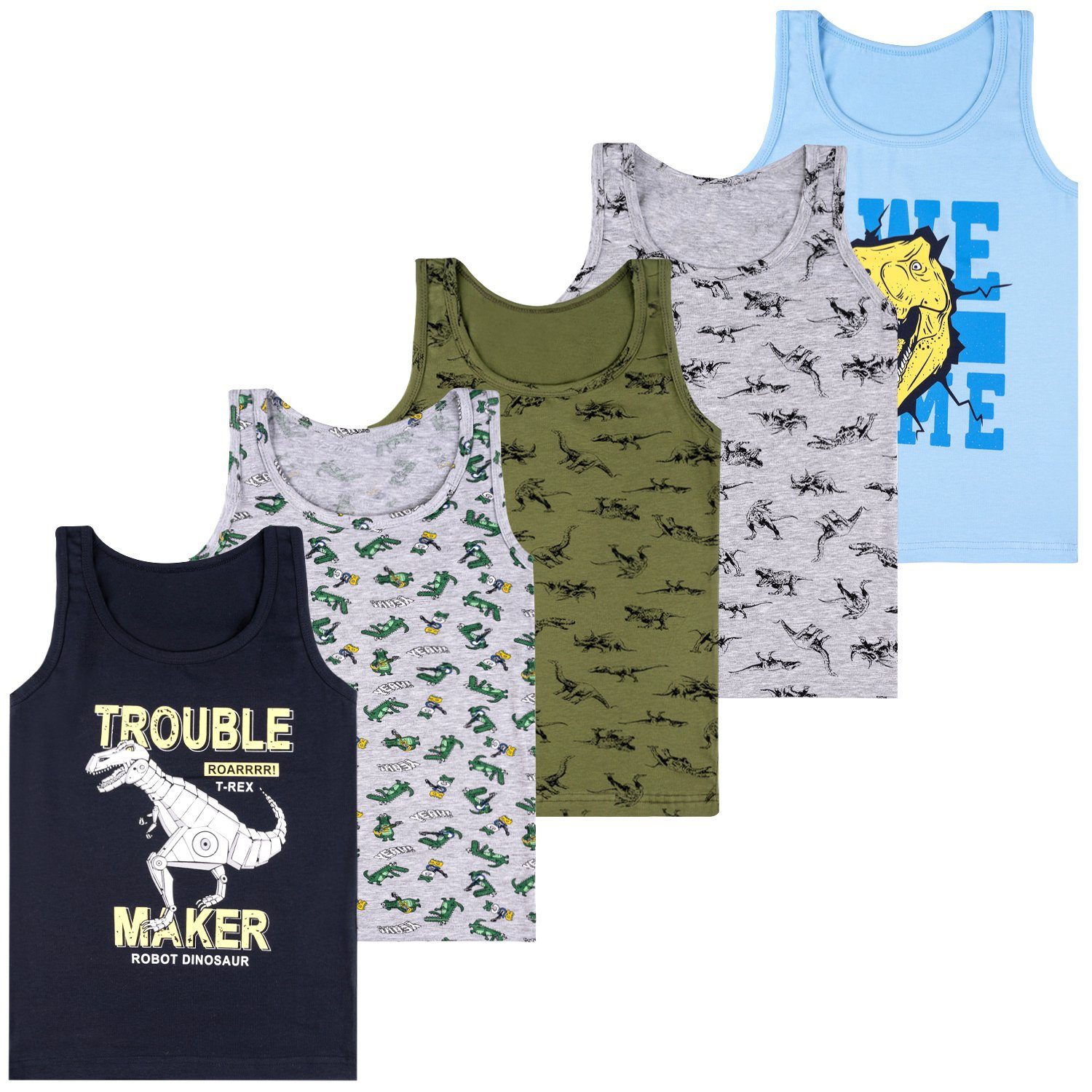 Unterhemd 5er Set Jungen Unterhemden - Dinosaurier - Bunt