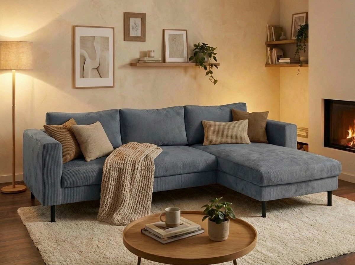 TRENDMANUFAKTUR Ecksofa Amazing II, wahlw. mit Schlaffunktion & Bettkasten, Fuß schwarz, Recamiere beidseitig montierbar, L-Form,in Cord o. Struktur, B: 232 cm
