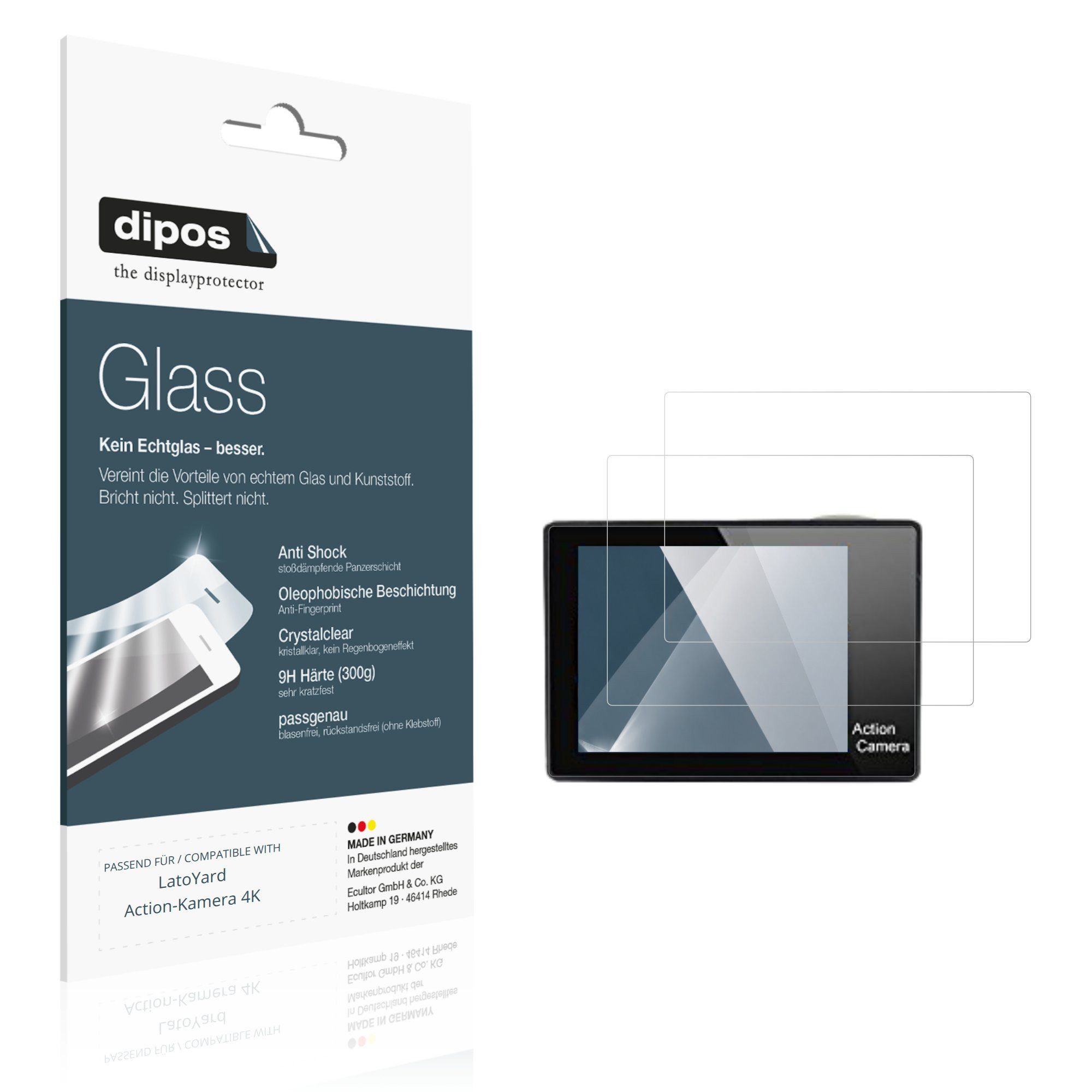 dipos Displayschutzfolie Schutzfolie für LatoYard Action-Kamera 4K, 2 Stück, Displayschutz Schutz Folie Made in Germany