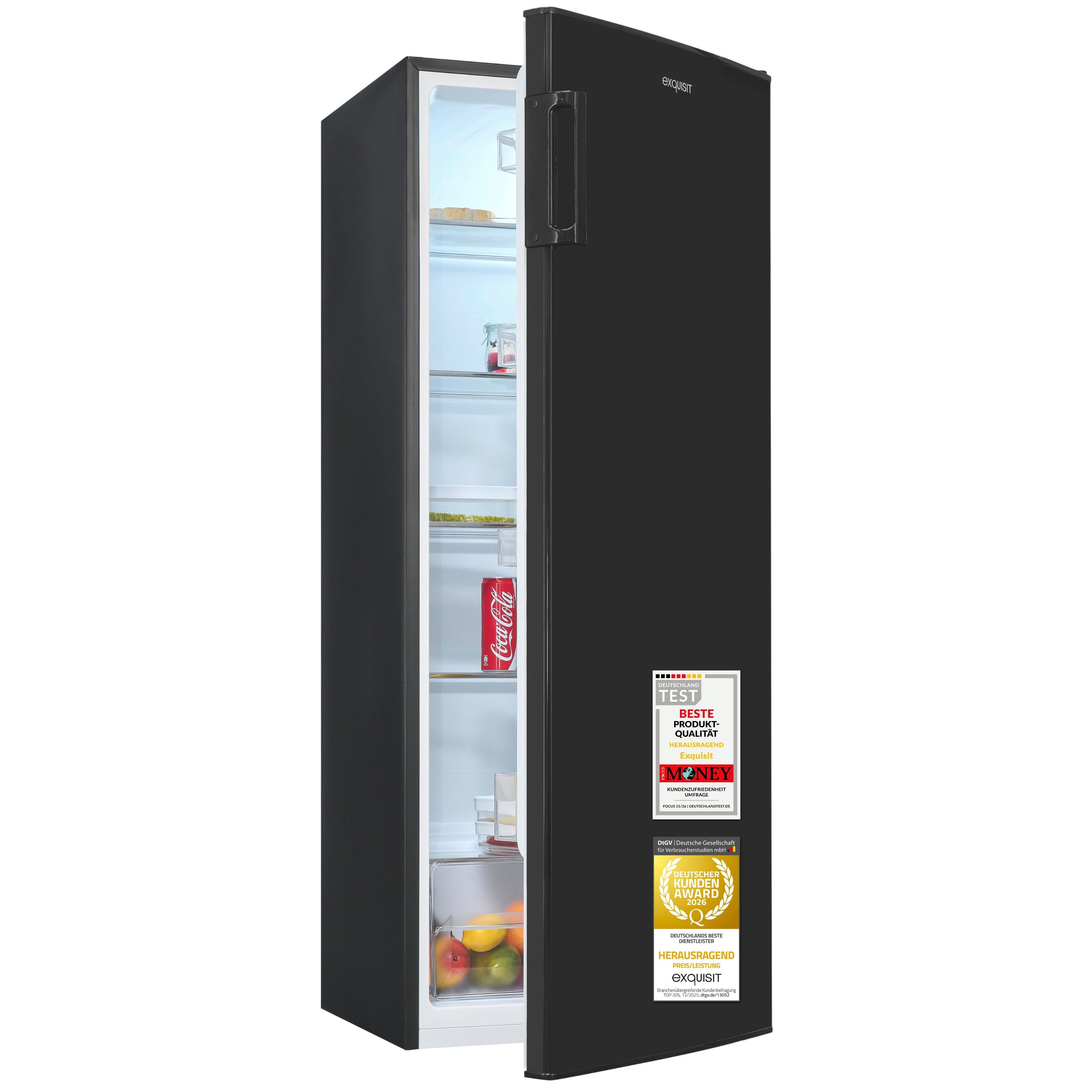 exquisit Vollraumkühlschrank KS5320-V-H-040E, 142.6 cm hoch, 54.4 cm breit, 242 Liter, 5 Glasablagen, 4Türablagen, 40 db, Türanschlag wechselbar