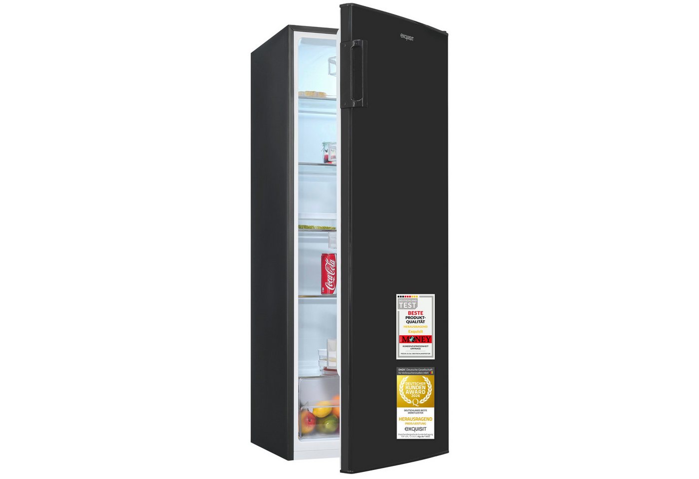 exquisit Vollraumkühlschrank KS5320-V-H-040E, 142.6 cm hoch, 54.4 cm breit, 242 Liter, 5 Glasablagen, 4Türablagen, 40 db, Türanschlag wechselbar