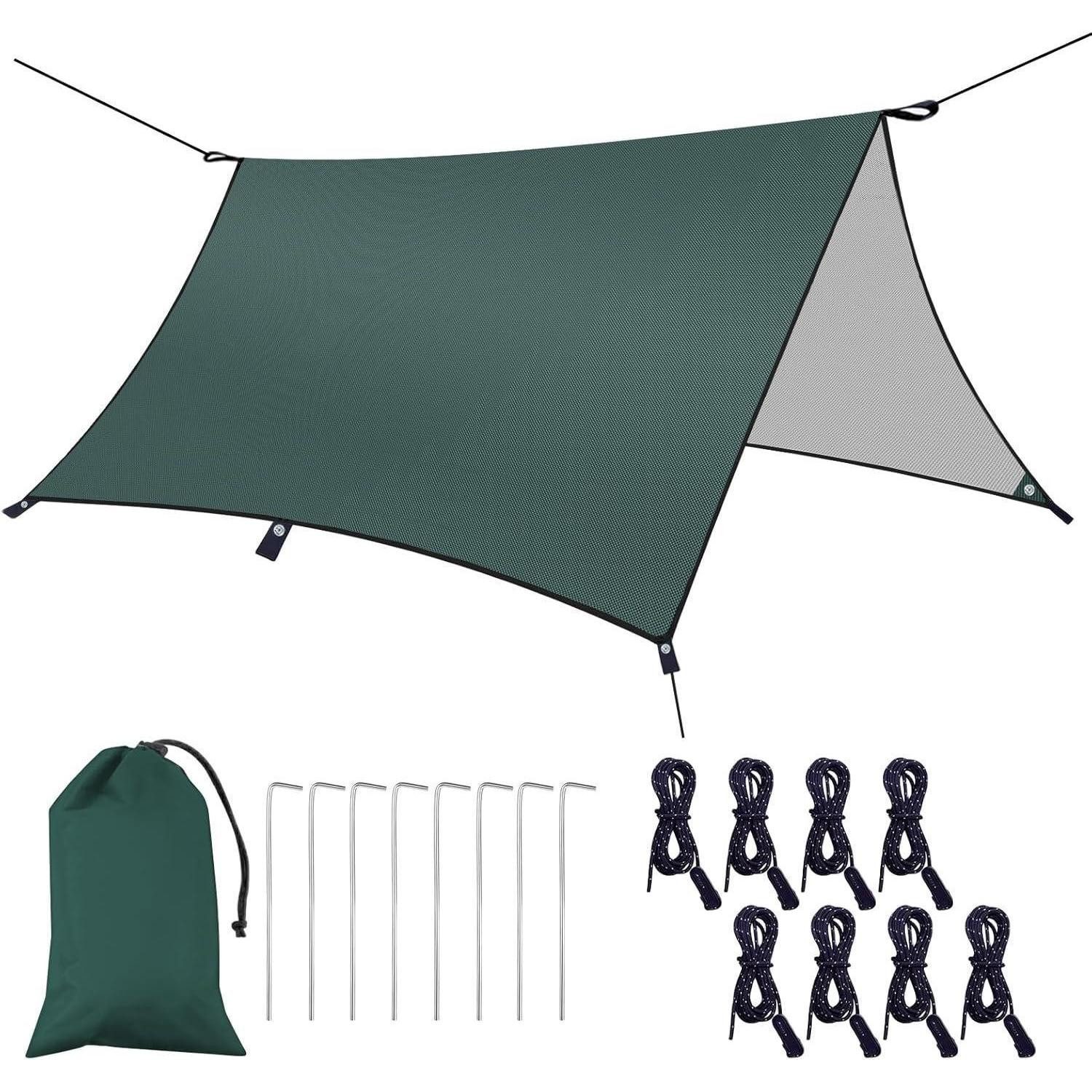 LuxusKollektion Tarp-Zelt Tarp wasserdicht 3x3m ultraleicht Armeegrün(mit Verbindungsseil) 3x3m