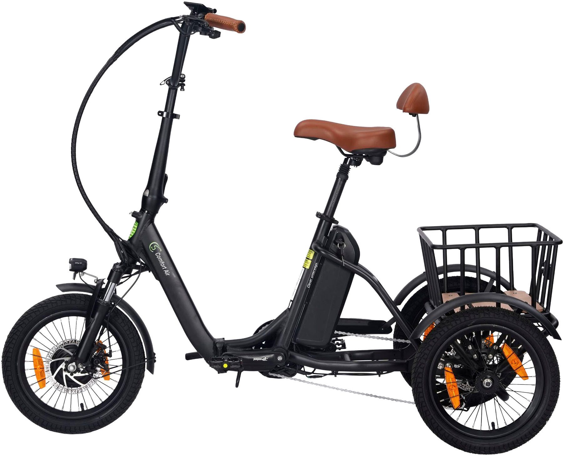 SachsenRAD E-Bike Dreirad T6S Comfort air faltbar mit Korb und Alarmanlage, 7 Gang Shimano, Kettenschaltung, Frontmotor, 468 Wh