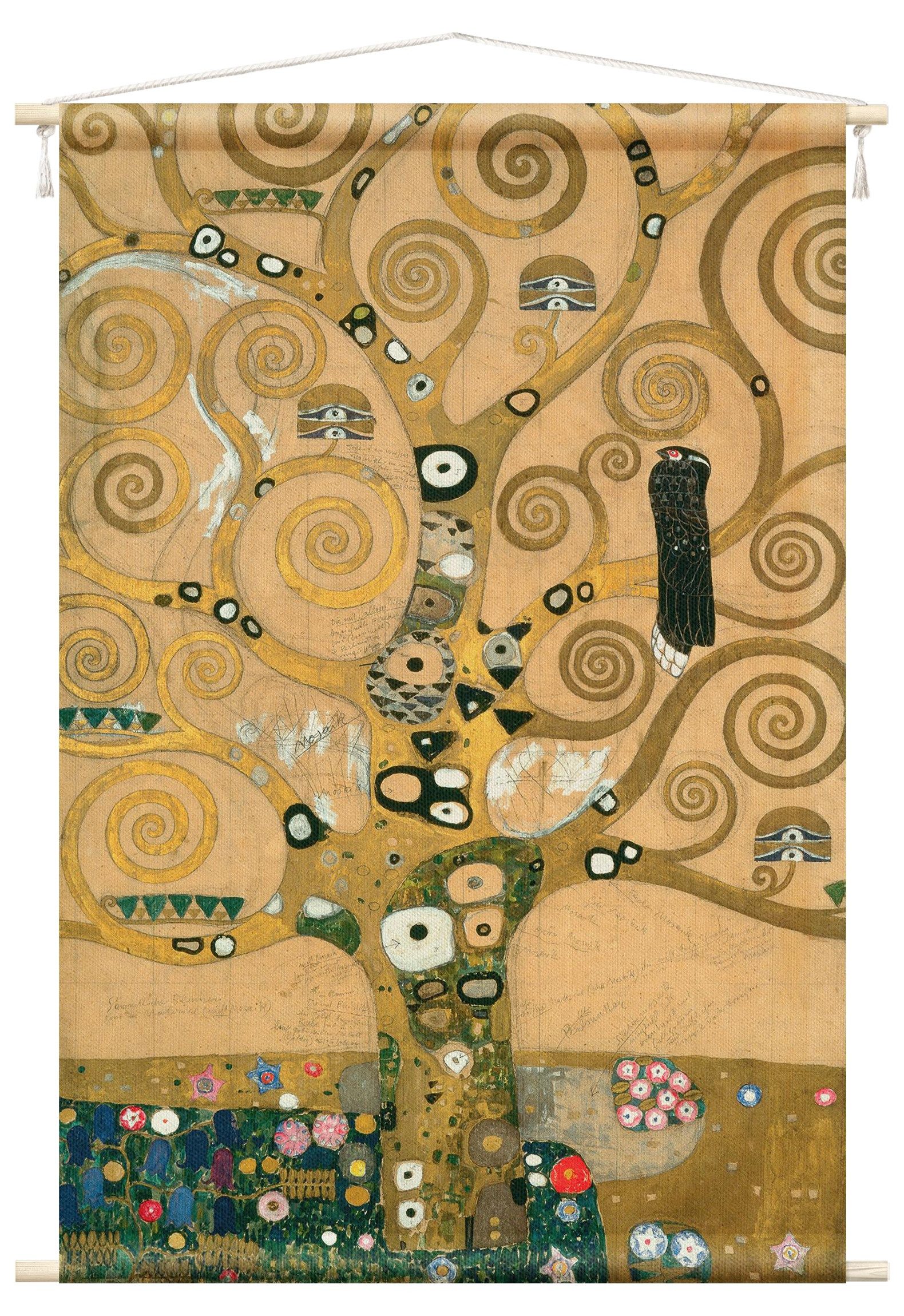 Bilderdepot24 Wandteppich modern Gustav Klimt Kunst Wald gold, rechteckig, Höhe: 2.6 mm, großes Wandbild aus Natur-Baumwolle Wandbehang Stoffbild Tuch Wollseil