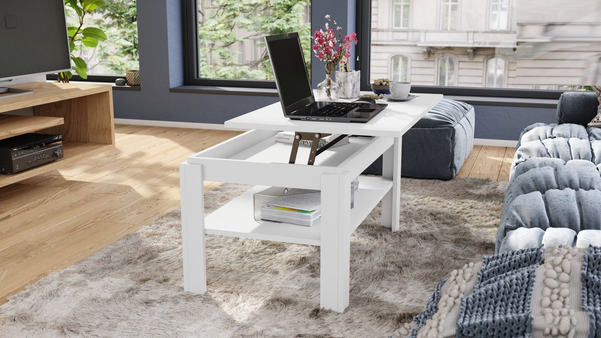 Tisch matt - Asti-P Couchtisch Esstisch höhenverstellbar Couchtisch Weiß designimpex 55 67cm Design