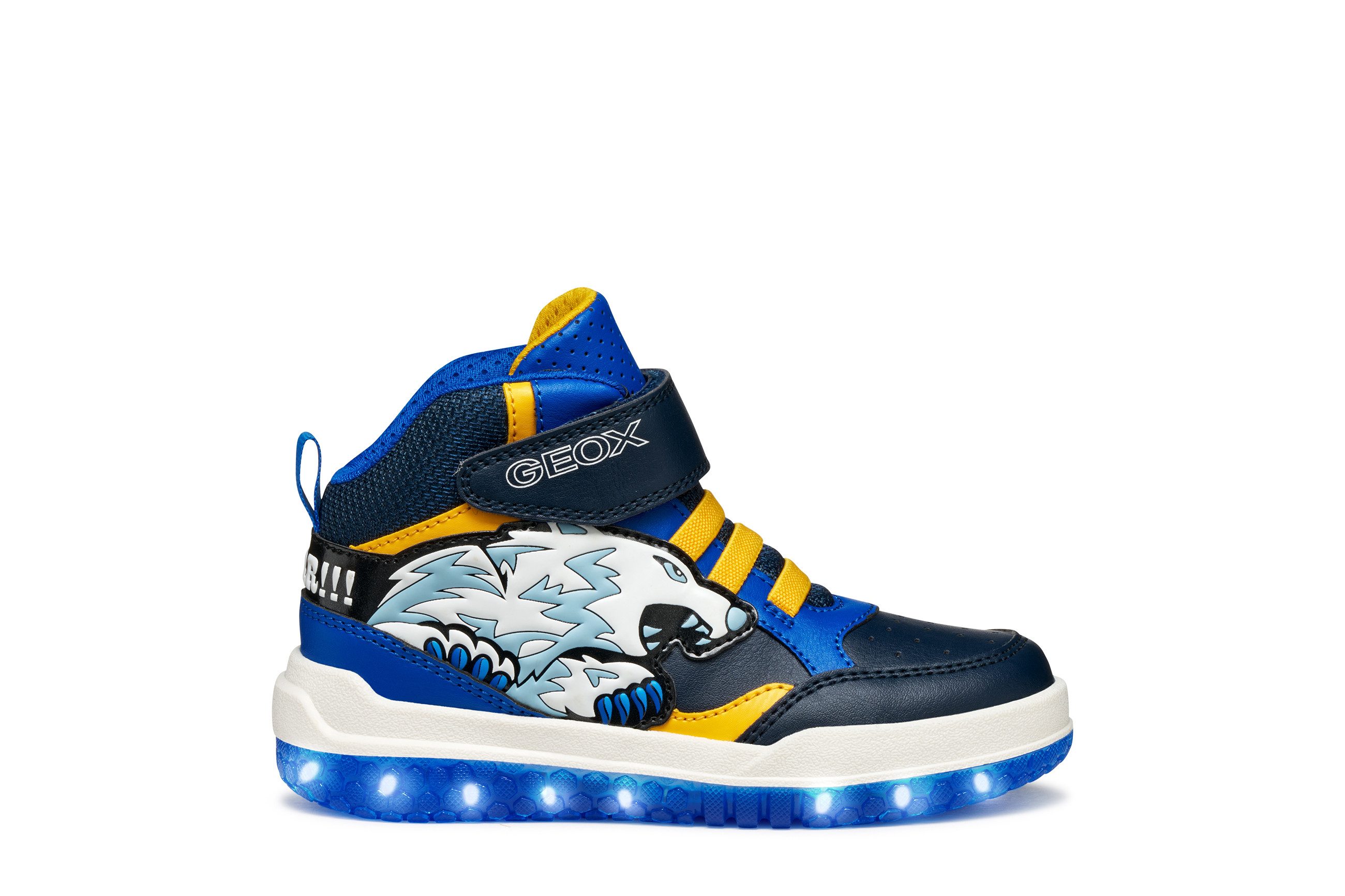 Geox J BUZZERLIGHT BOY Blinkschuh Sneaker Schnürboots mit cooler Blinkfunktion, Größenschablone zum Download