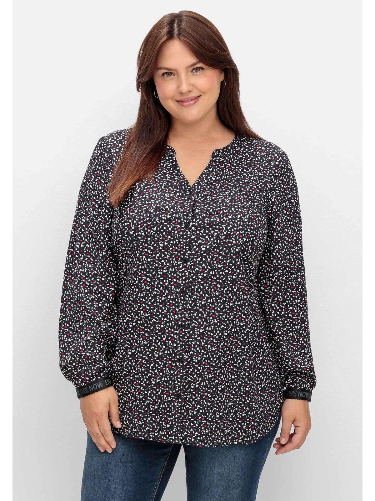 Sheego Shirtbluse Große Größen mit Wordingprint an den Manschetten