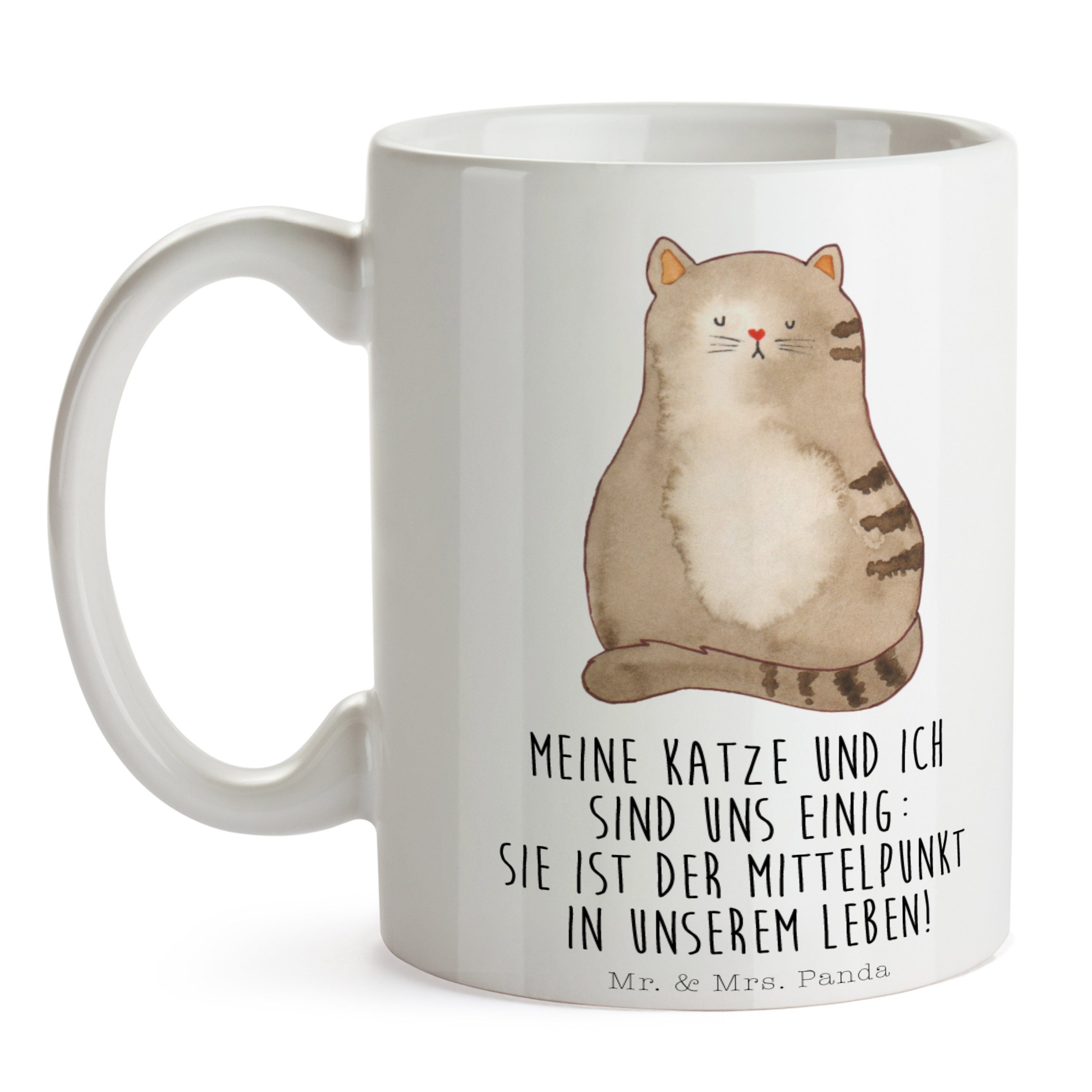 Geschenk, Porzellantasse, Panda Katze - & Mr. Motive, Weiß Katzen, Mrs. Keramik Tasse sitzend Tasse -