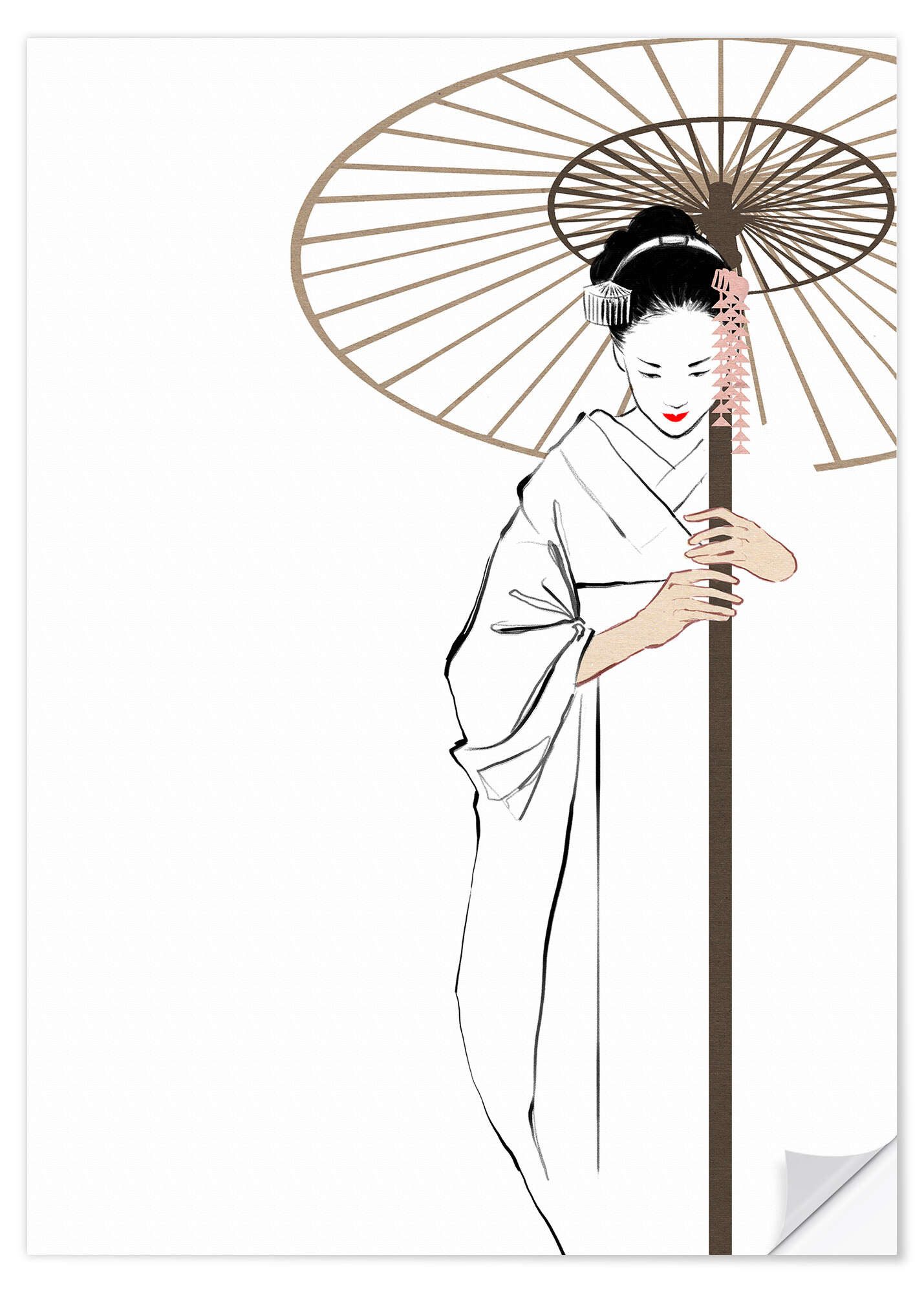 Posterlounge Плакат Wadim Petunin, Die Geisha, Wohnzimmer Japandi Illustration