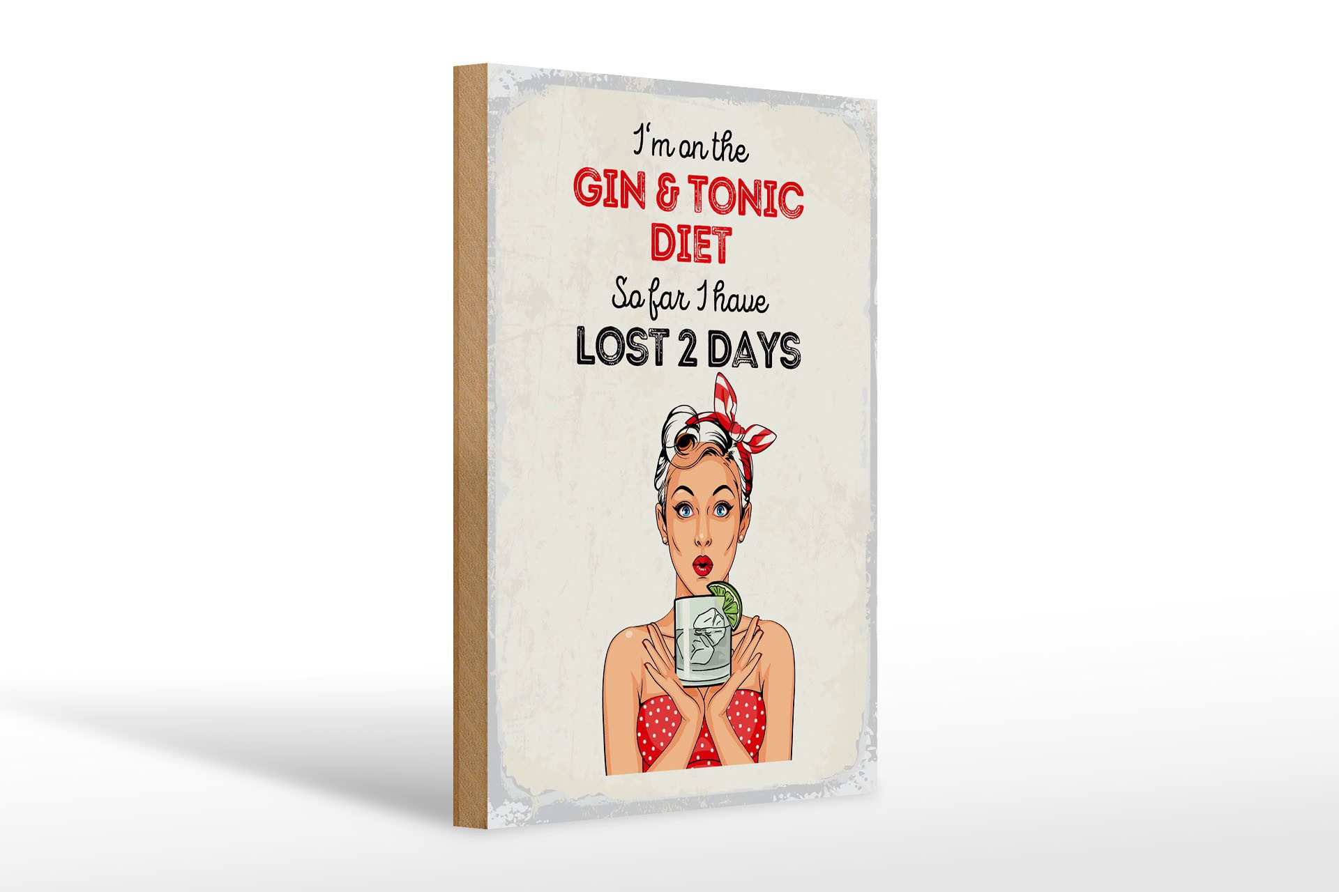 Holzbild Spruch I`m on the Gin & Tonic Diet rot 20x30cm