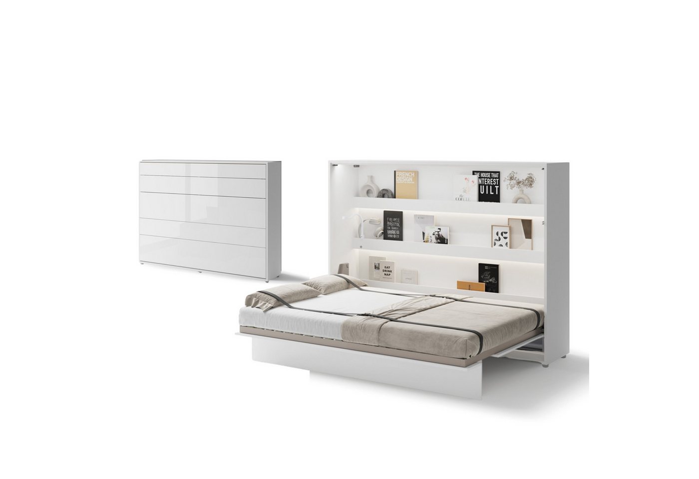 Friderik-EU Schrankbett Horizontal Wandklappbett Lenart Bed Concept - inklusive Trageservice (mit LED) Horizontal Wandklappbett mit pneumatischer Hebehilfe, Soft-Close
